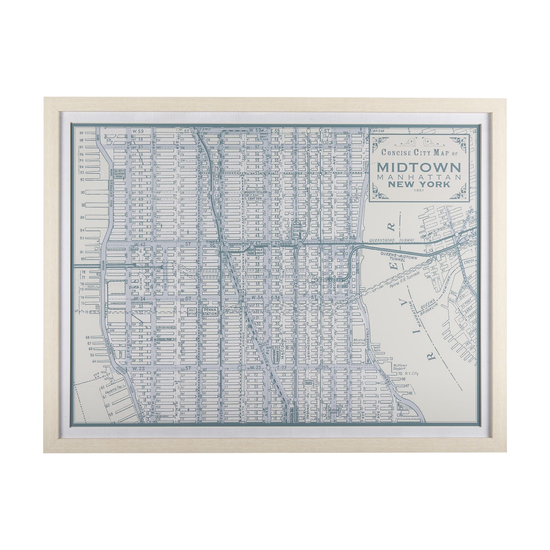 Manhattan Map I by Mercana Studio a Hand Embellished Textured Framed Art Print Matted under Glass — product photograph