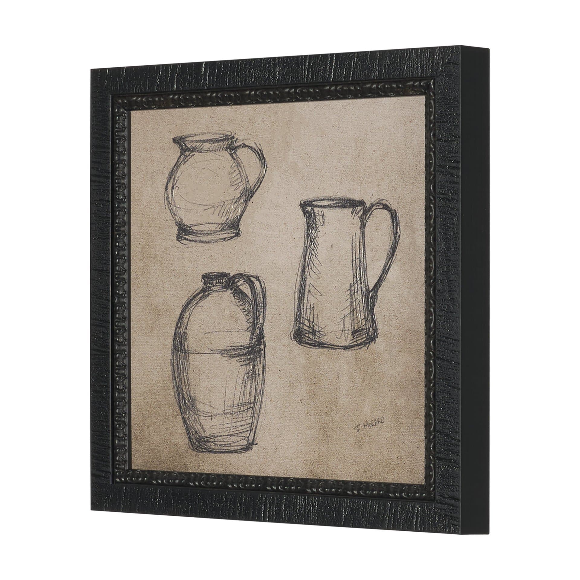 Vintage Tableware Sketch (Set of 2) by Mercana Studio Hand Embelished Textured Framed Canvas Matted — product photograph