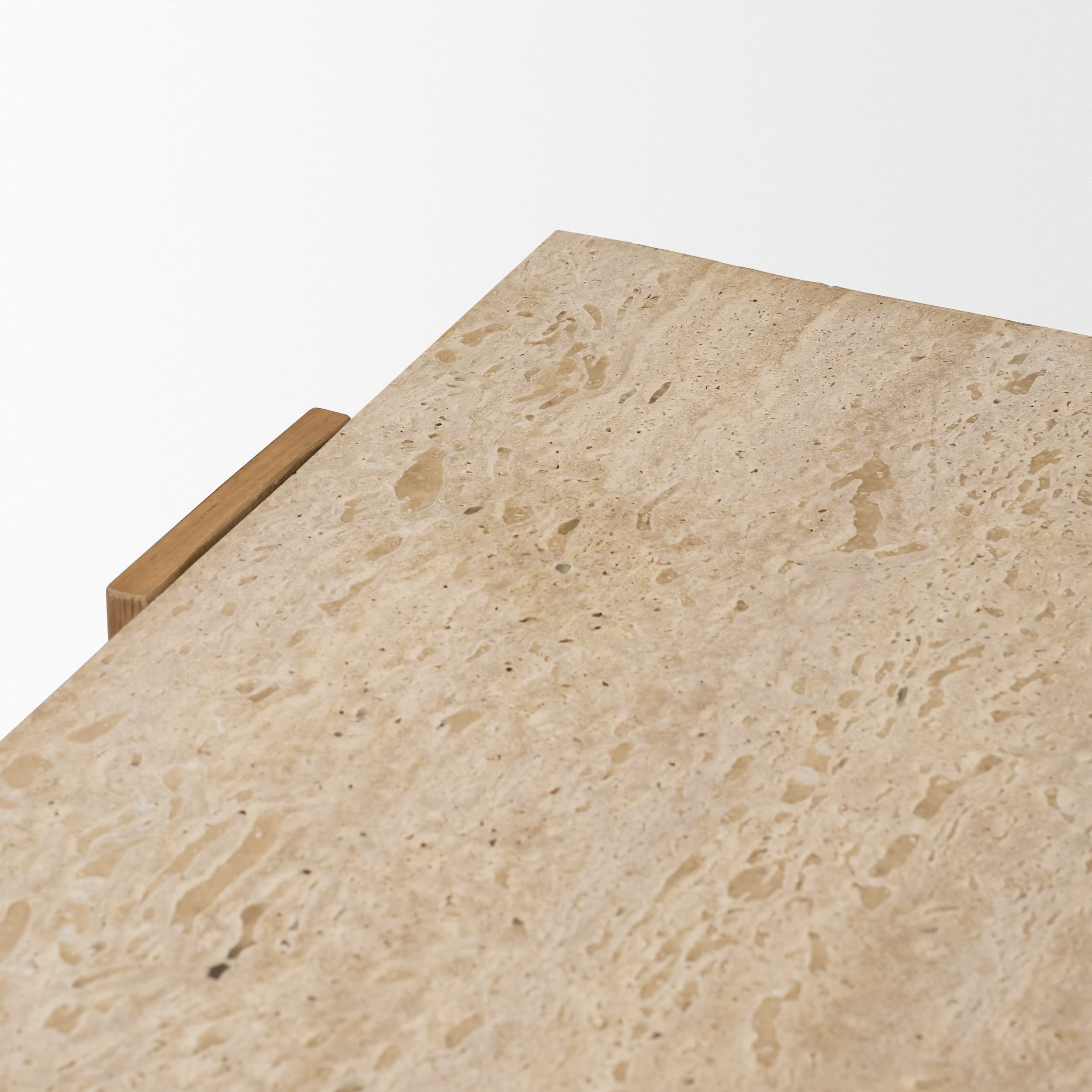Milos Travertine Top w/ Light Brown Oak Wood Console Table — product photograph