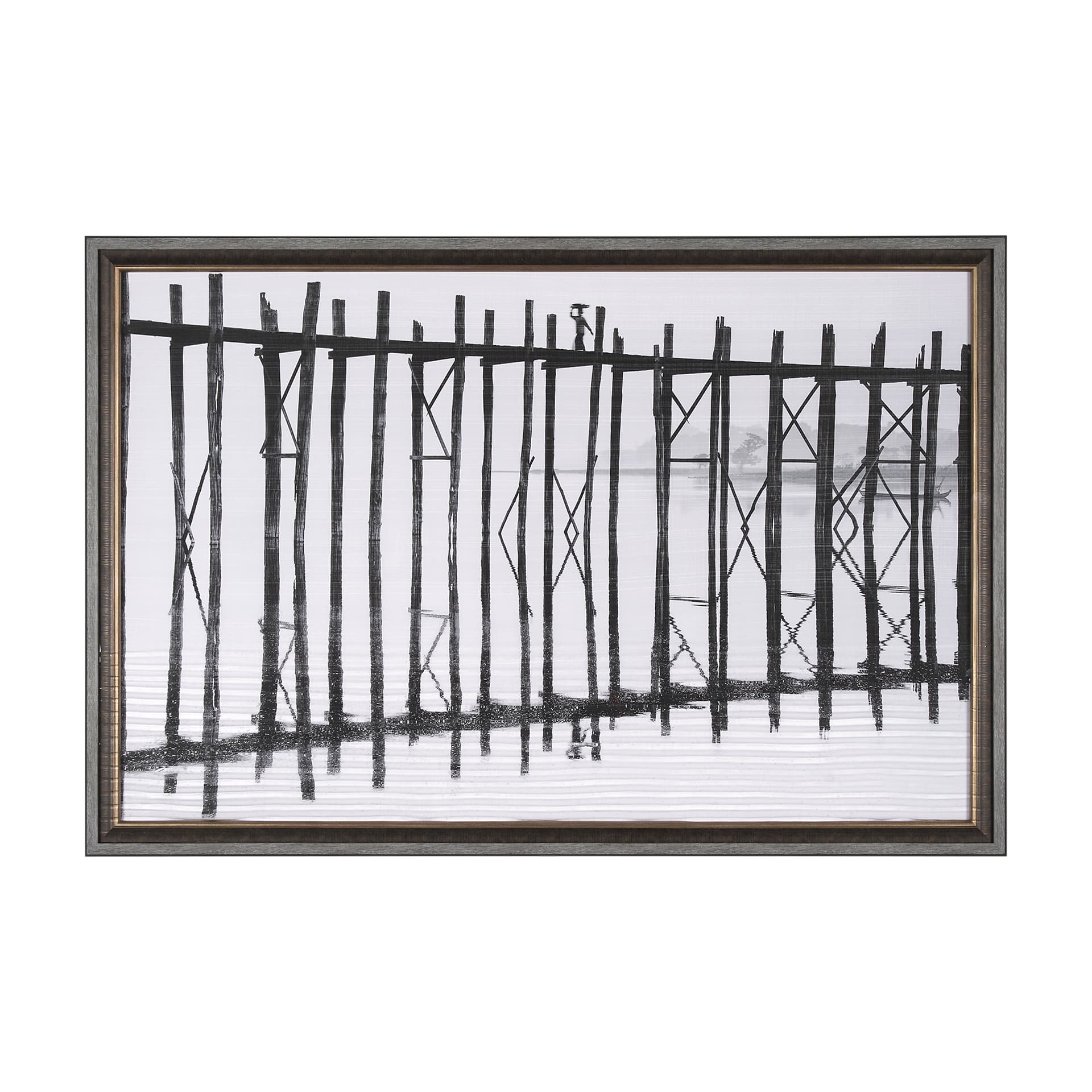 U Bein Bridge by Mercana Studio a Hand Embellished Textured Framed Photo Art Print Matted under Glas — product photograph