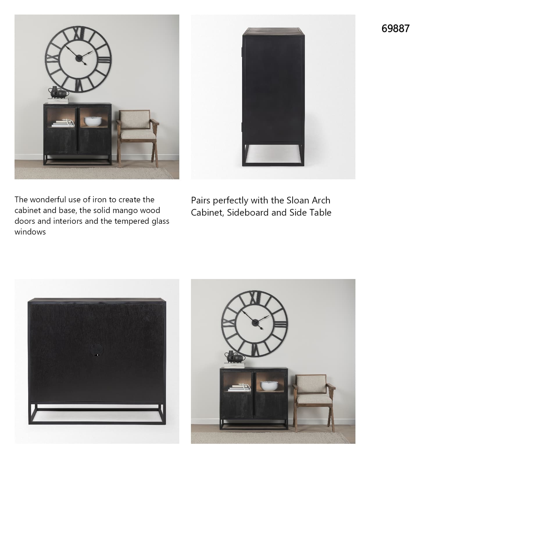 Sloan 40.0W Black Wood W/Black Metal Frame Accent Cabinet — in a styled room
