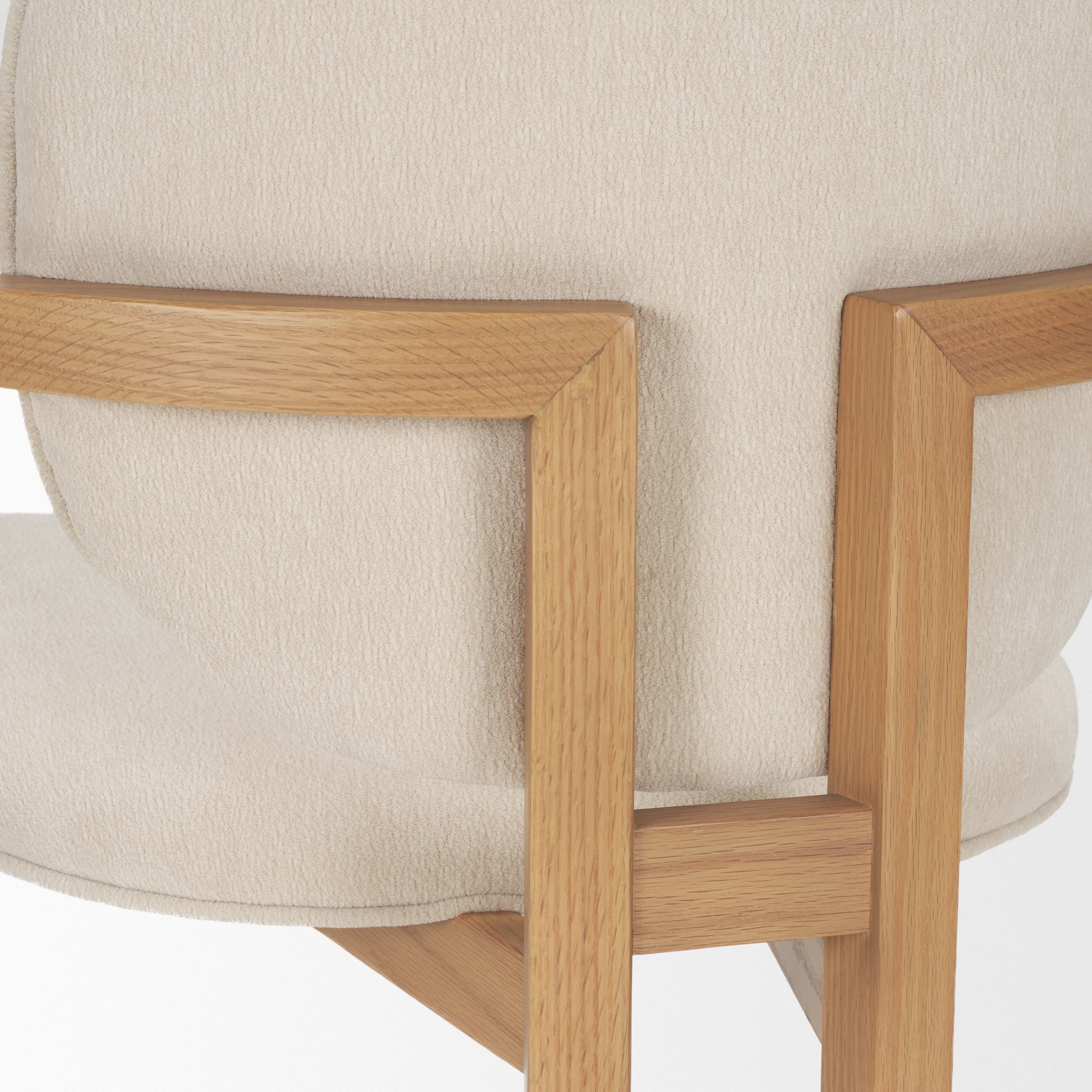 Carlisle Curved Back Dining Arm Chair | Cream Chenille w/ Brown Wood — product photograph