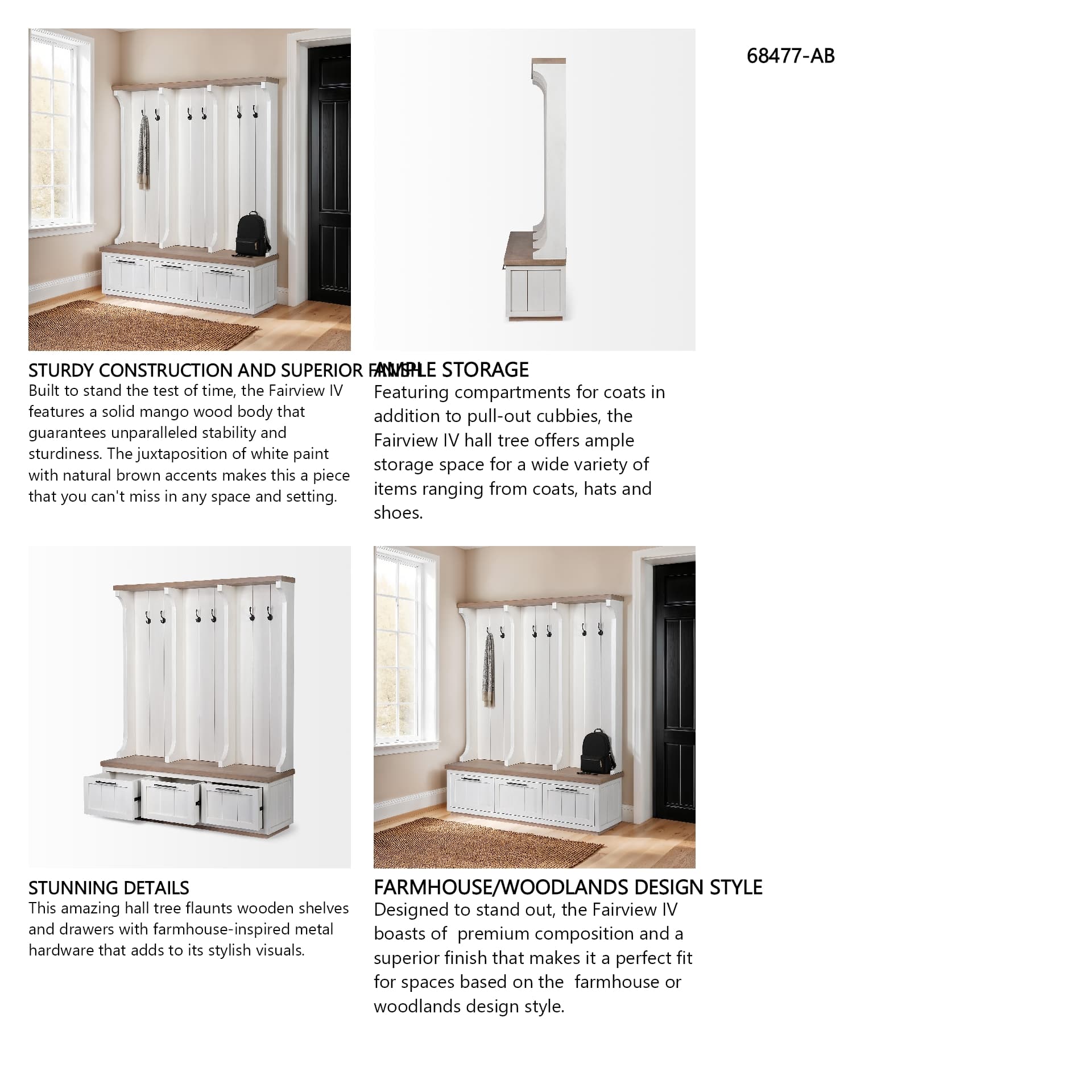 Fairview IV 61L x 17W White And Brown Wood With Storage Hall Tree — in a styled room