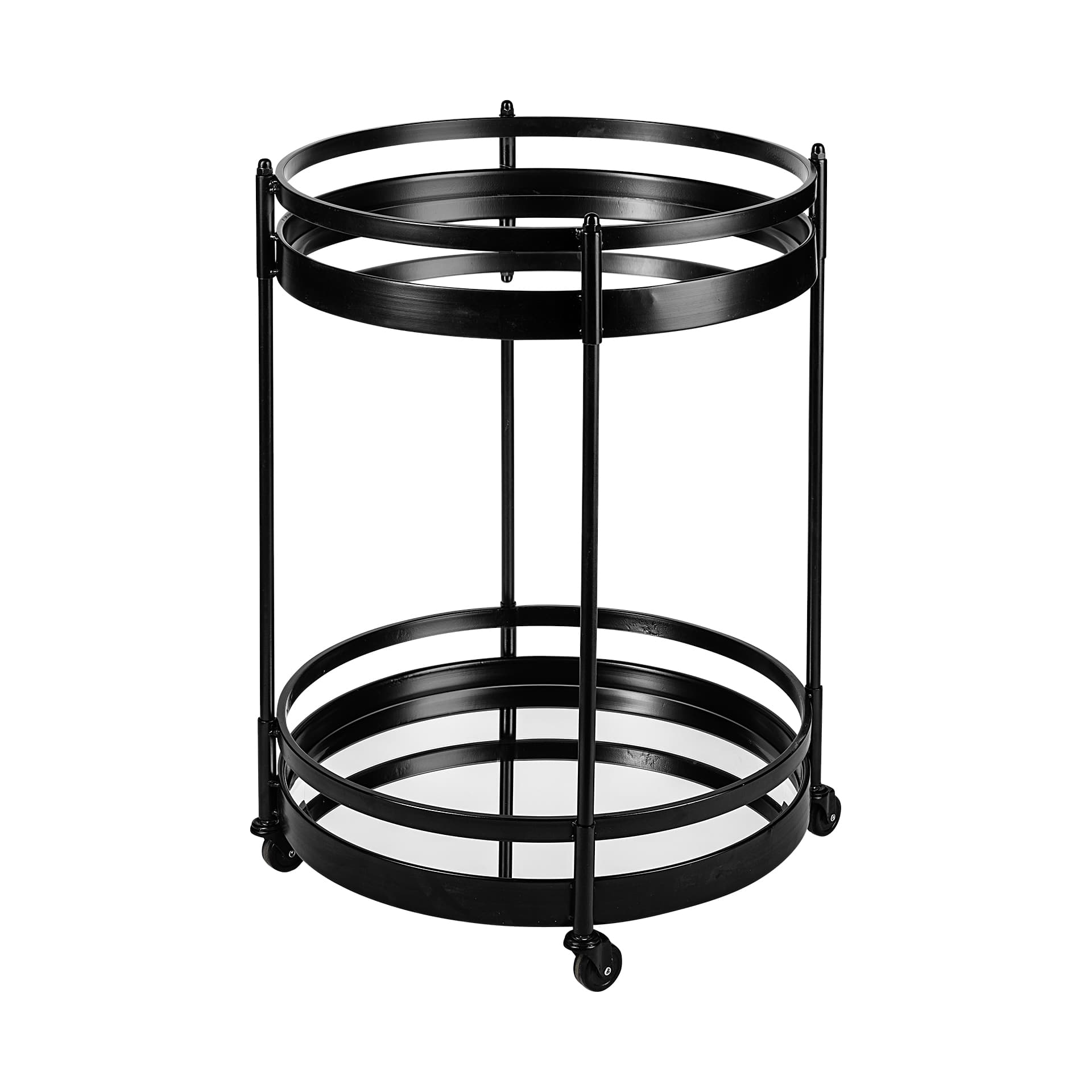 Ada Round Shape Black Metal Frame Two-Tier w/Glass Shelf Bar Cart — product photograph