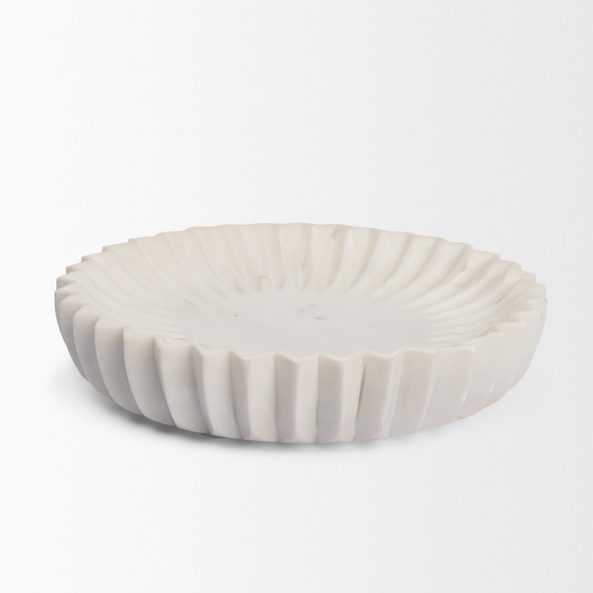 Fiora Round White Marble Scalloped Decorative Bowl — product photograph