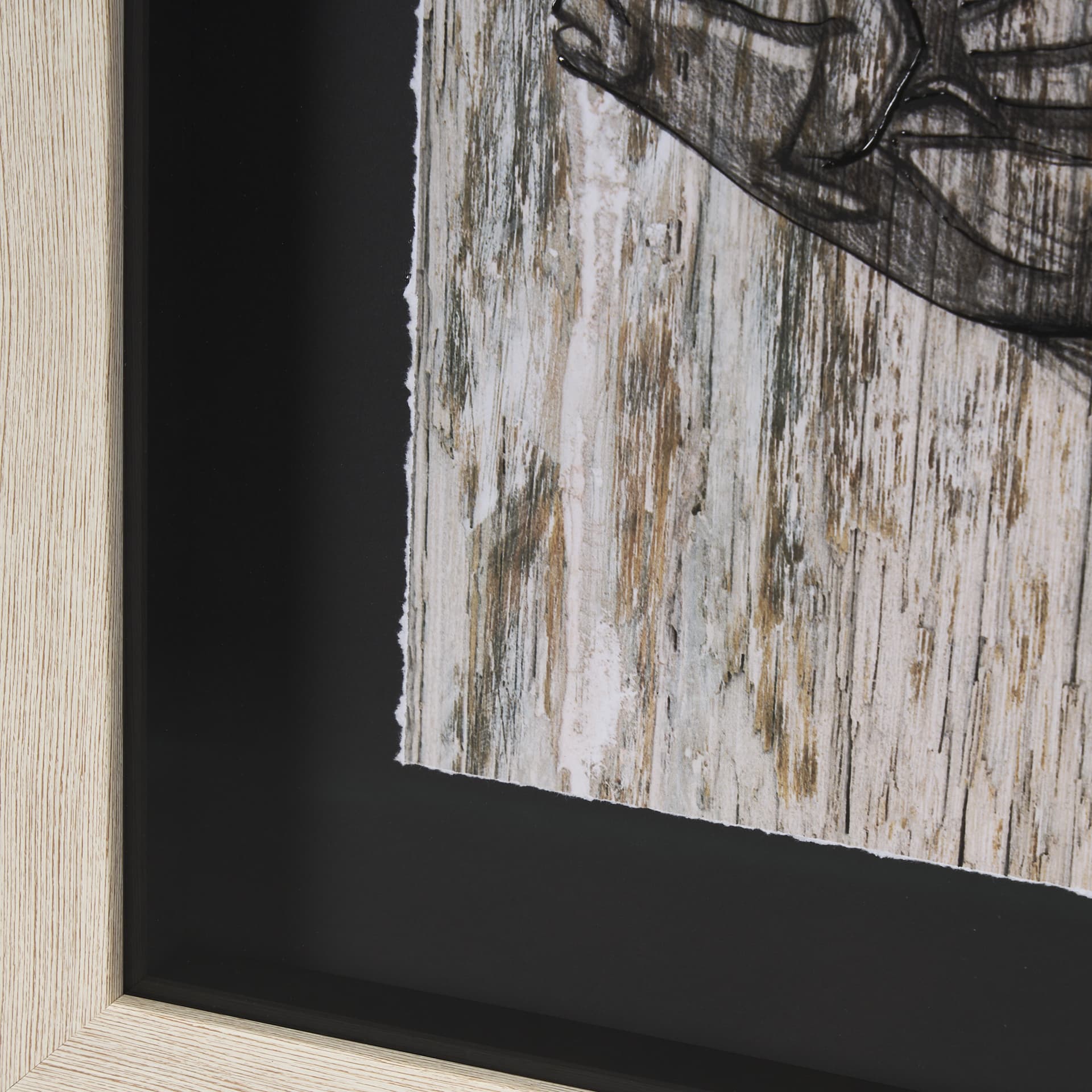 Wood Grain Fish III by Mercana Studio Hand Embellished Textured Framed Art Print Matted under Glass — product photograph