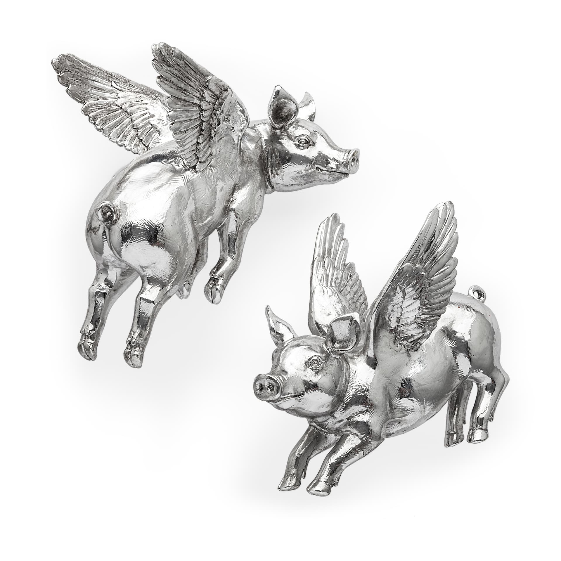 Hogbadi Set of 2 Silver Flying Pigs — product photograph