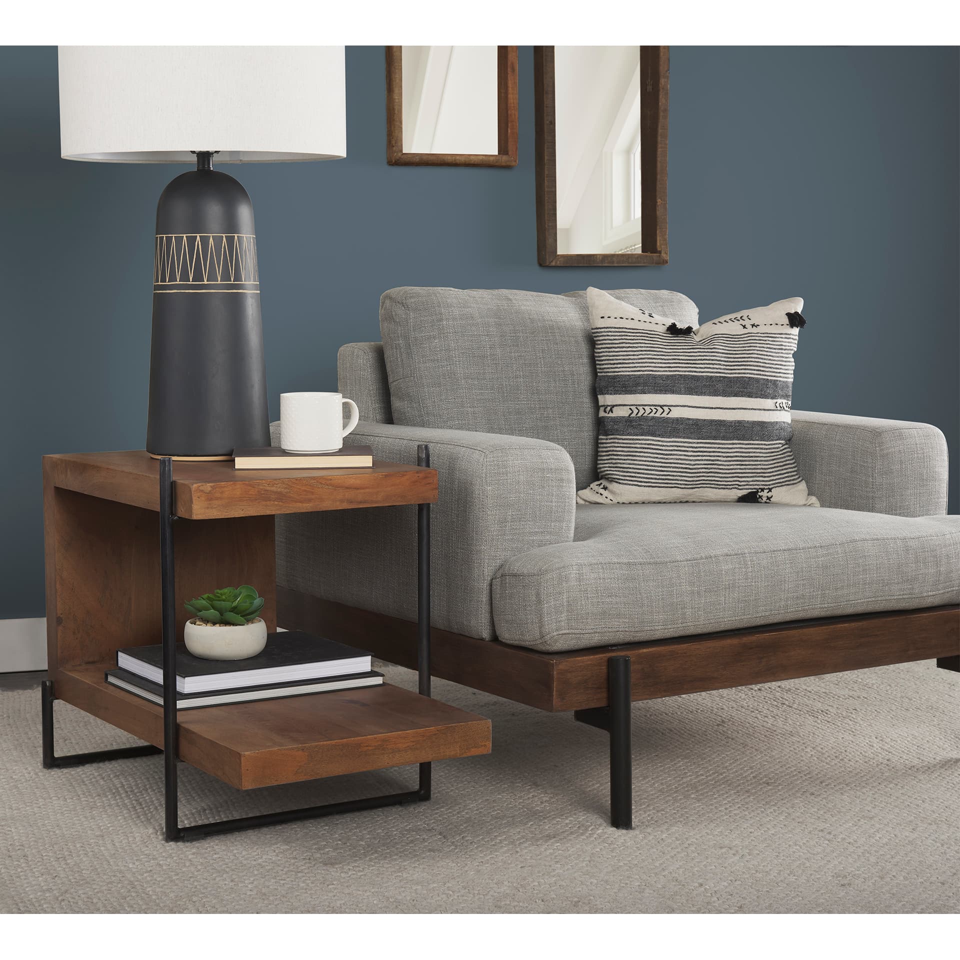 Colburne I Gray Fabric W/ Wood and Iron Frame Accent Chair — product photograph