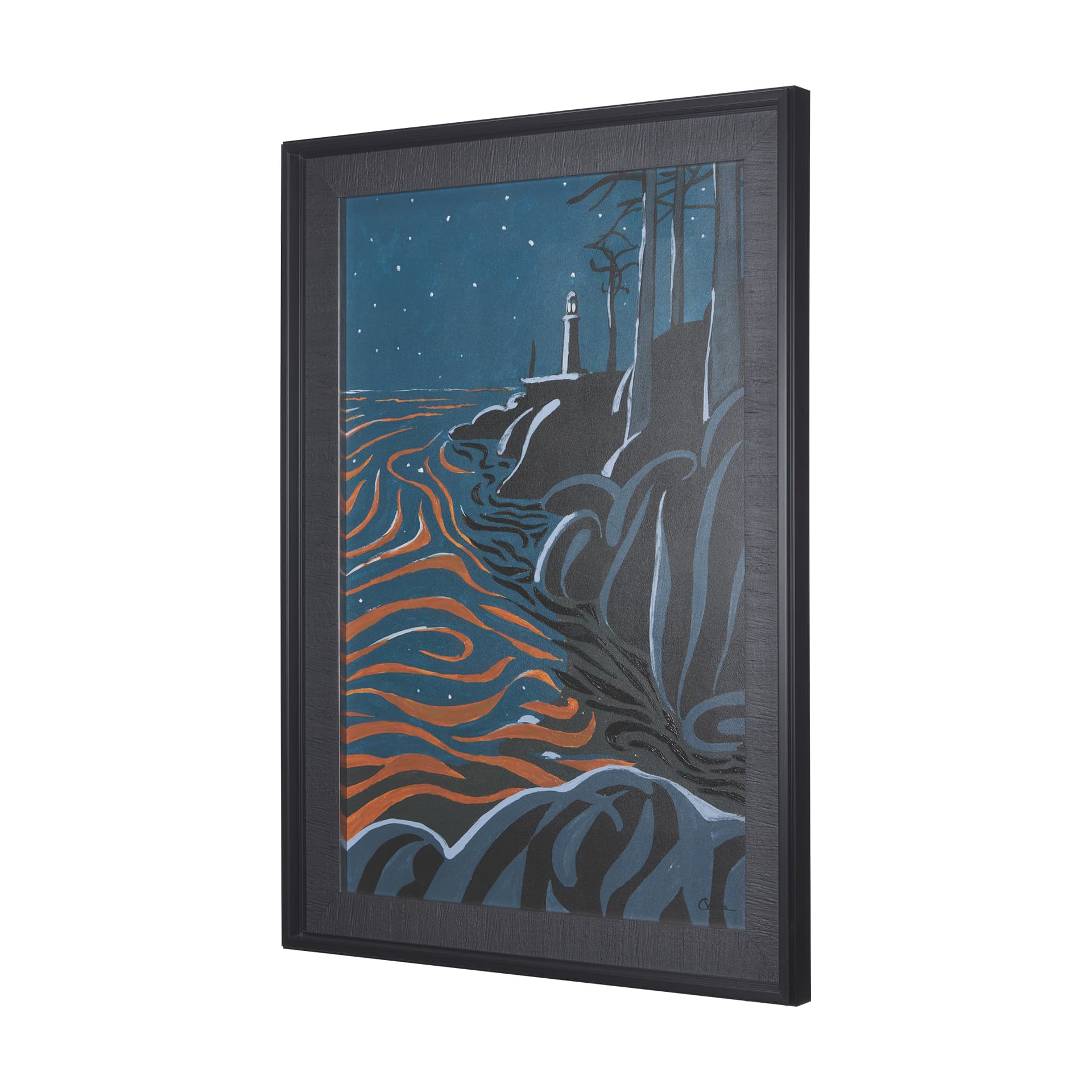Sea bay at night III by Mercana Studio a Hand Embellished Textured Framed Art Print — product photograph