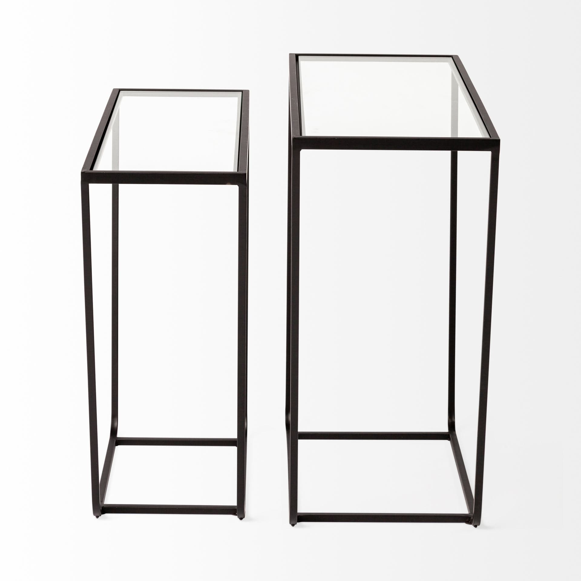 Arya (Set of 2) 24L x 10W Black Rectangular Glass Top Iron Frame Accent Table — product photograph