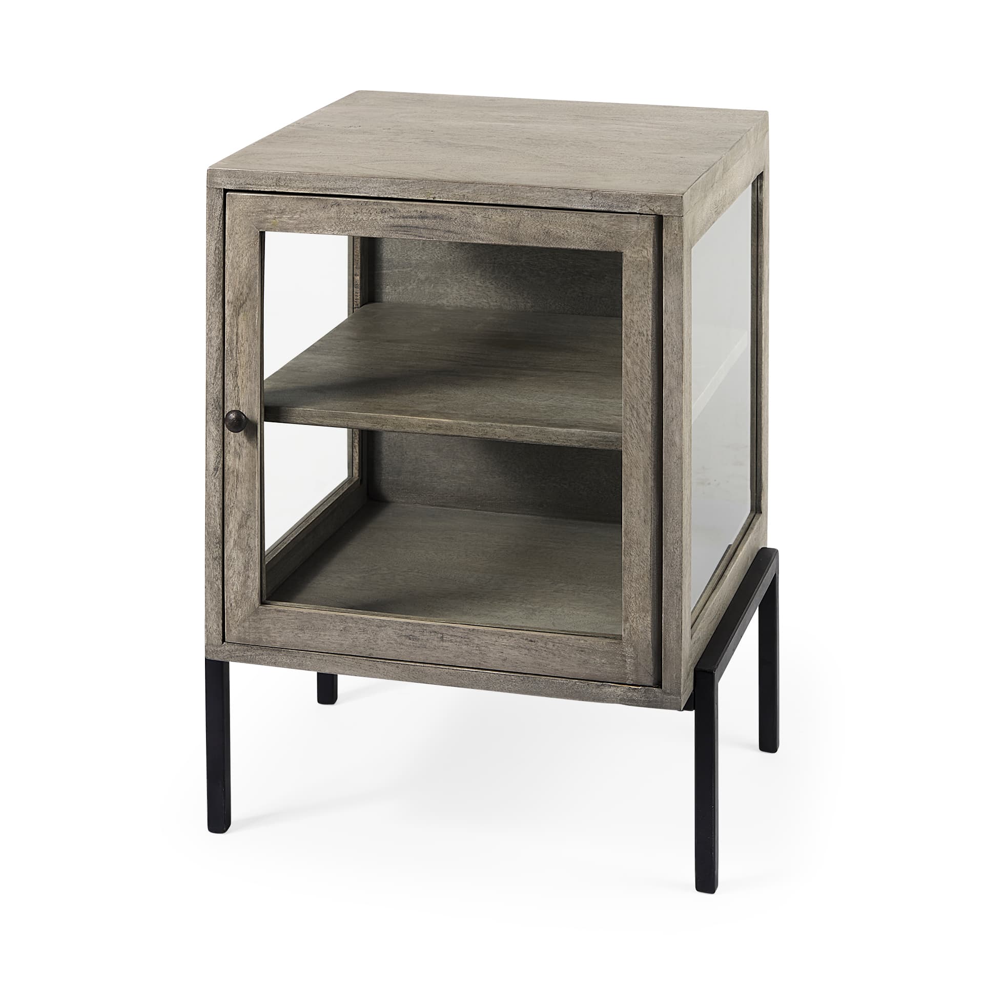 Arelius 20L x 18W x 26H Gray Wood W/ Black Metal Frame End/Side Table — product photograph