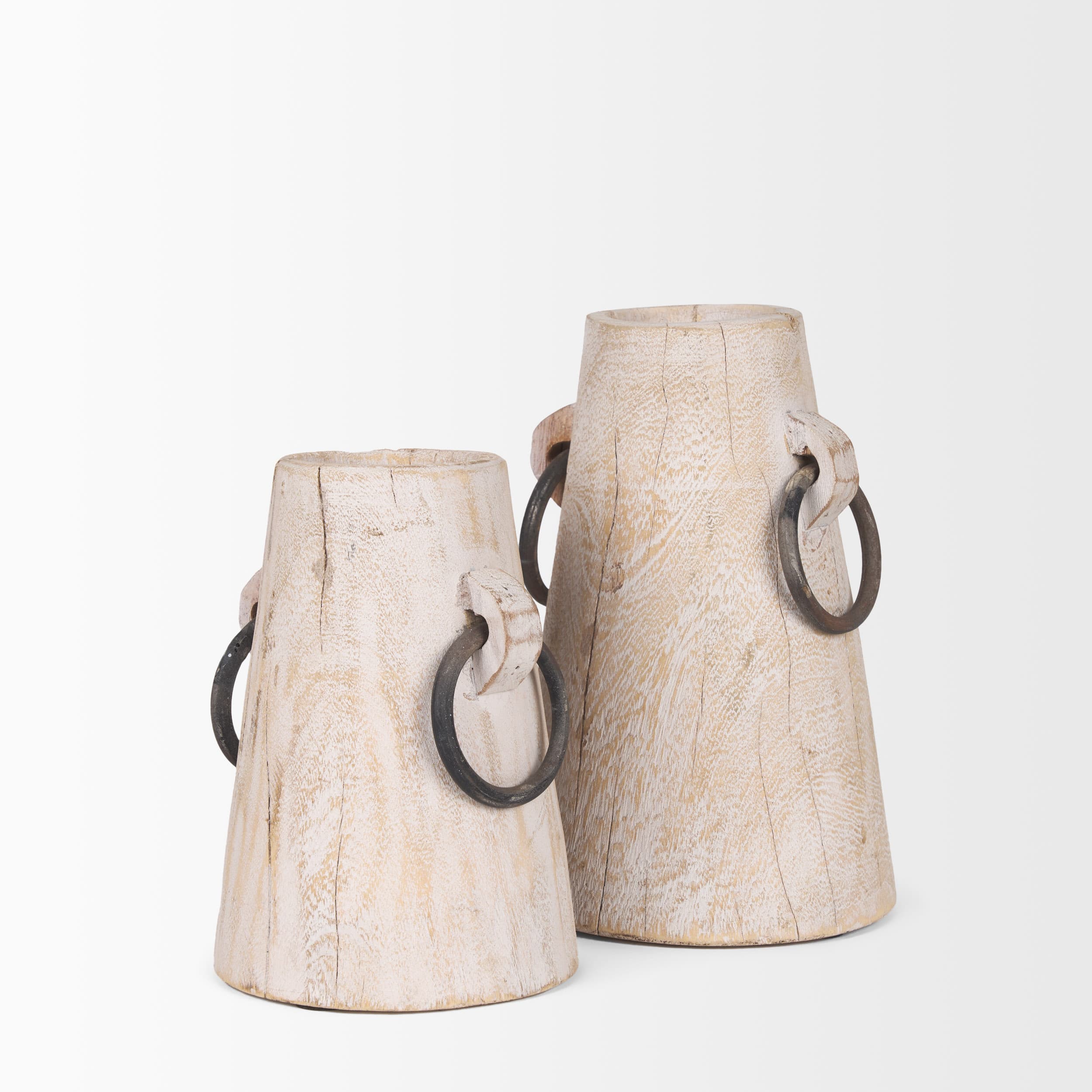 Monique Large Light Brown w/ Handles Wood Pot — product photograph