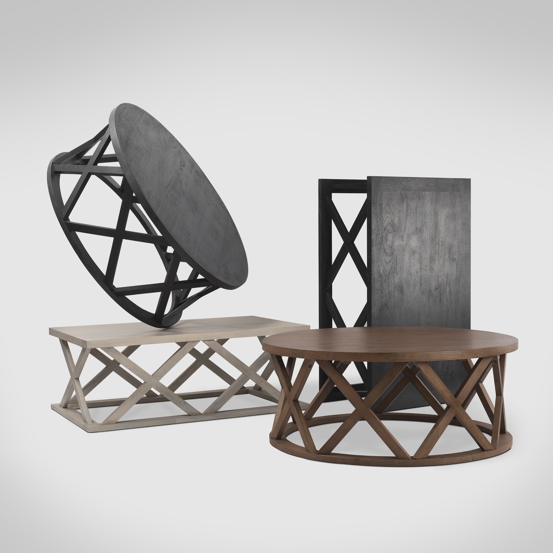 Forsey 28.0L x 45.3W x 18.0H Black Solid Wood Round Coffee Table — product photograph