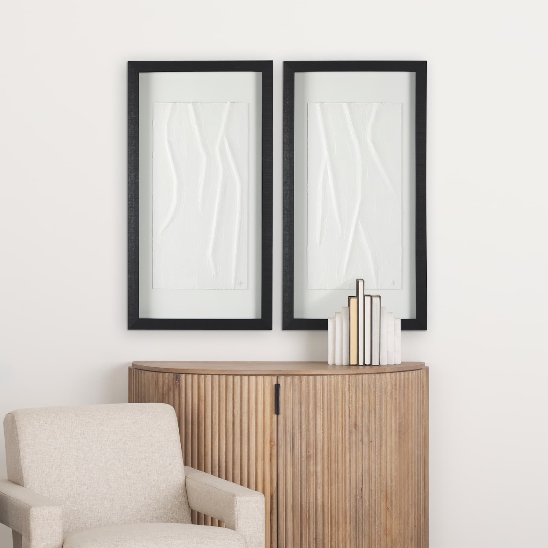 White Vines I (SET OF 2) by Studio M a handmade Original Framed 3D Textured Artwork under Glass — in a styled room