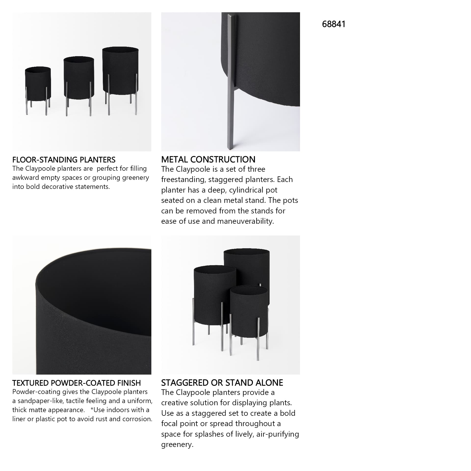 Claypoole (Set of 3) Black Plant Stands — in a styled room