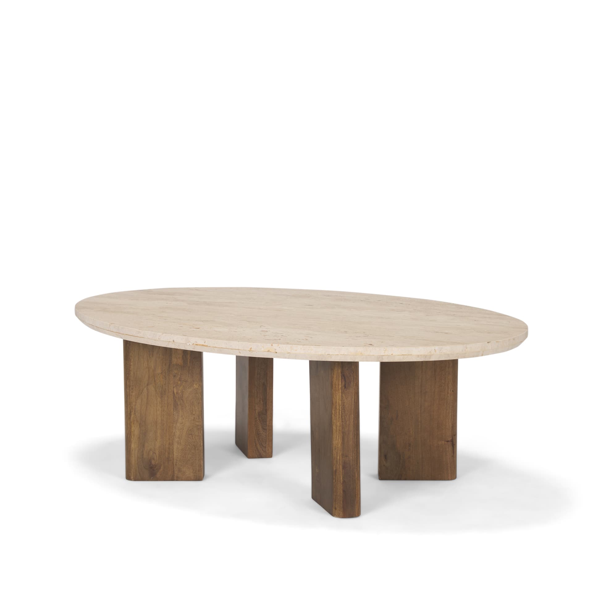 Syona Travertine + Mango Wood leg Oval Coffee table — product photograph