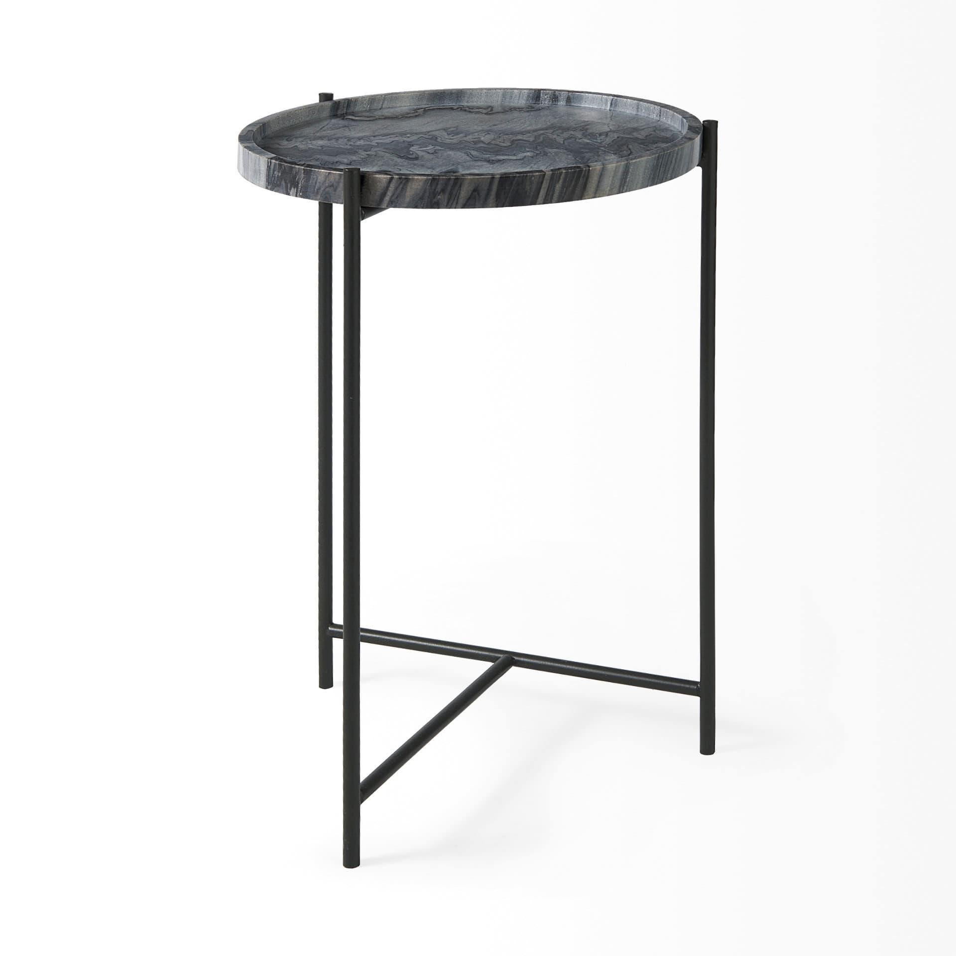 Stella 17L x 17W Gray Round Marble Top W/Black Base Accent Table — product photograph