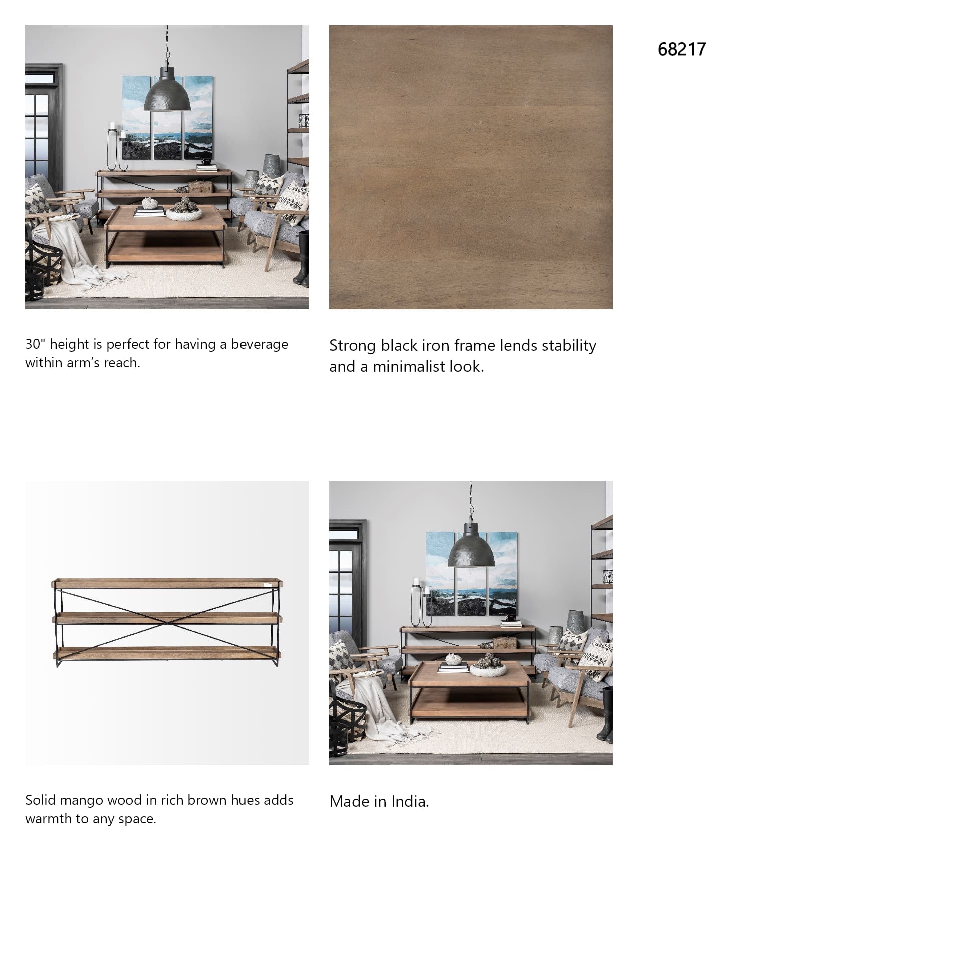 Trey I 80L x 16W Brown Wood and Black Iron Console Table — in a styled room