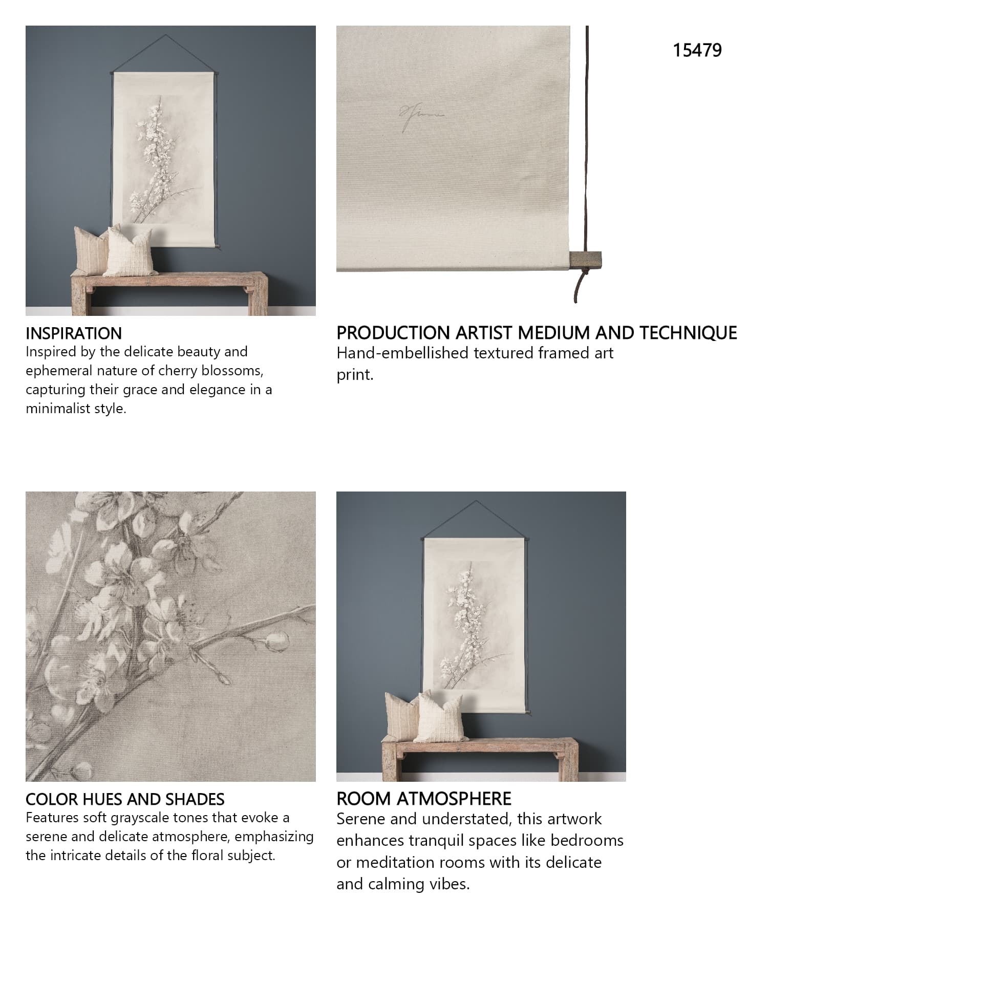 Cherry Blossom Sketch I by Mercana Studio a Hand Embellished Framed Art Print — in a styled room