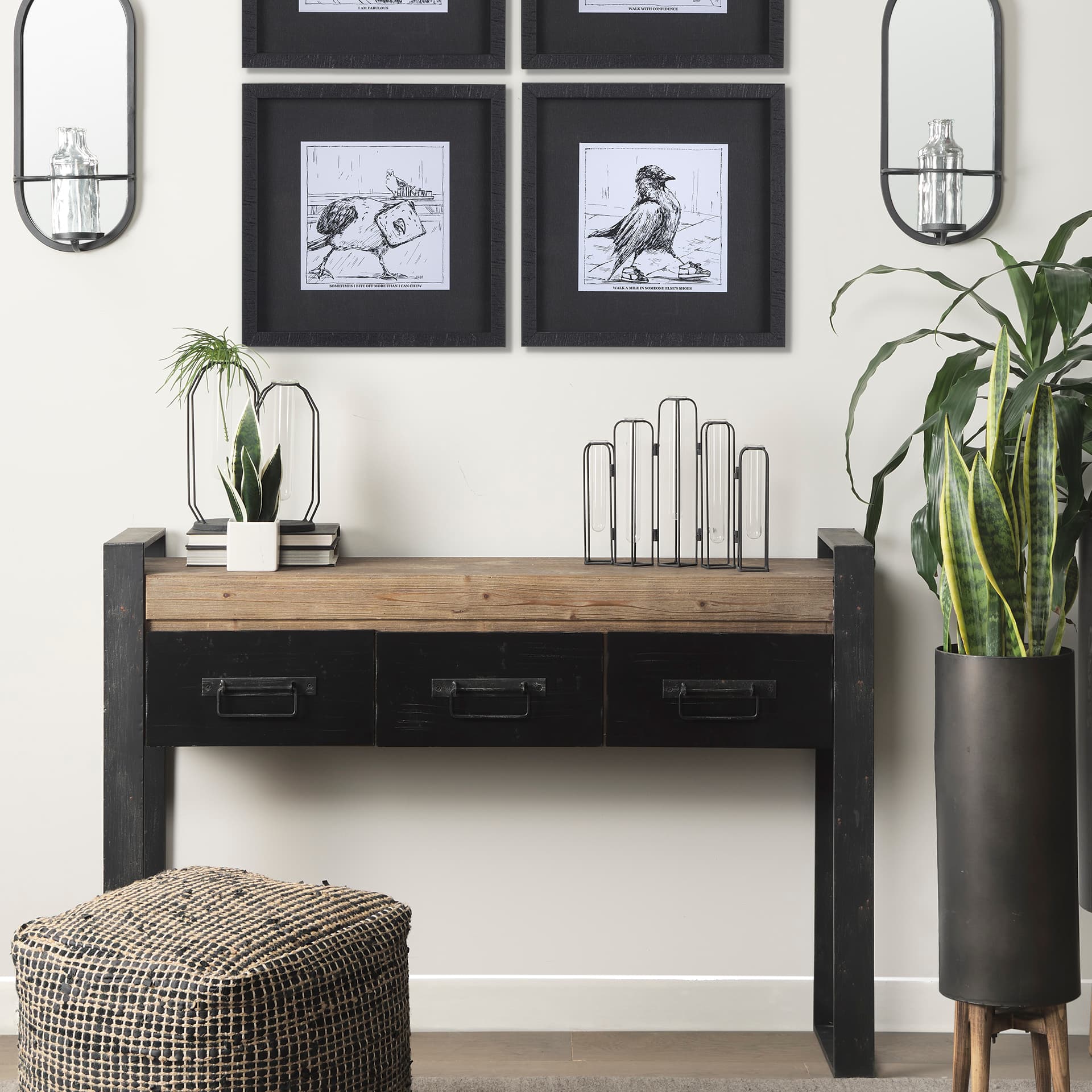 Aria 4.5L x 3.9W x 11.0H Metal and Glass Holder Object — in a styled room