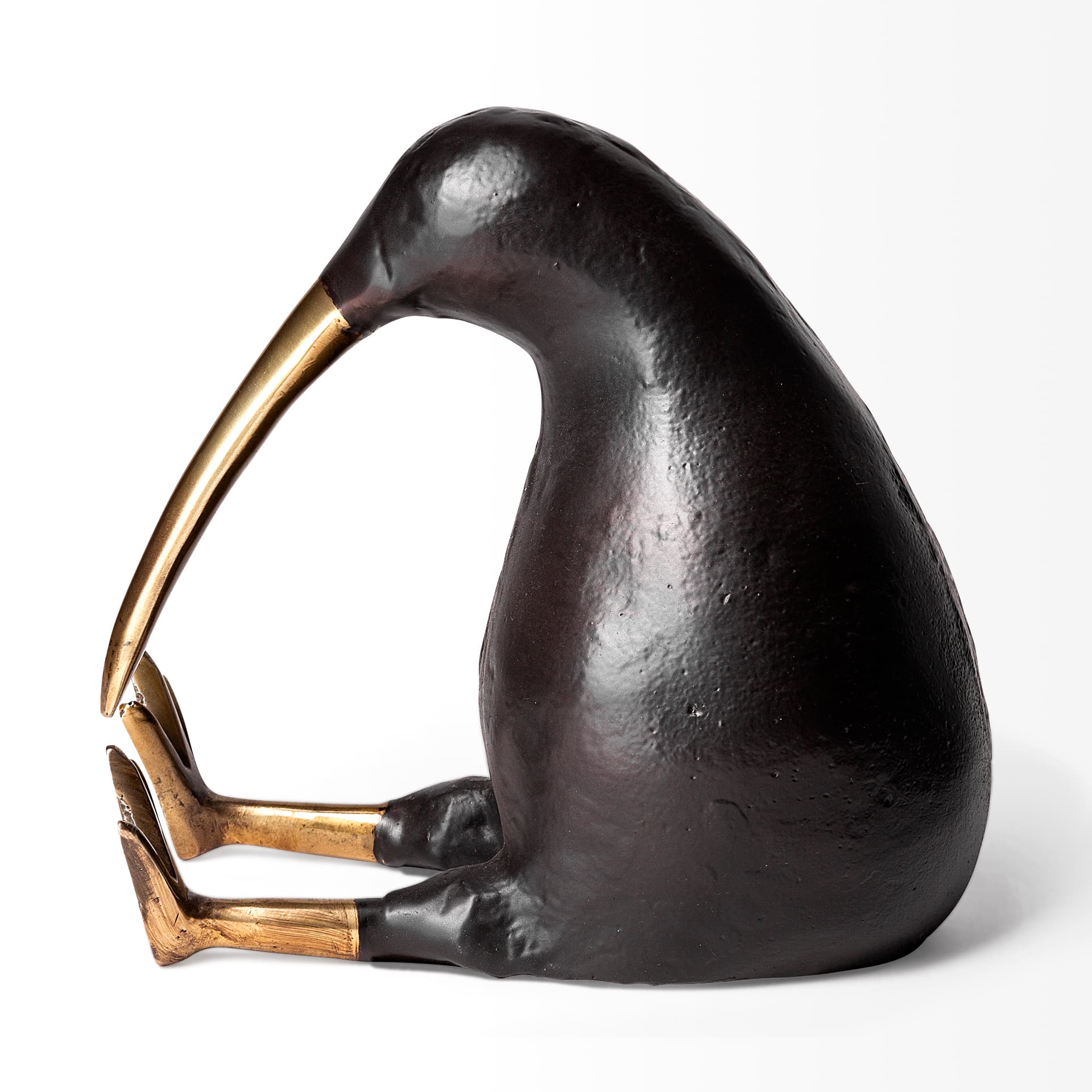 Dodo Kiwi 7L x 4W Black Cast Aluminum Mauritian Bird Sculpture — product photograph