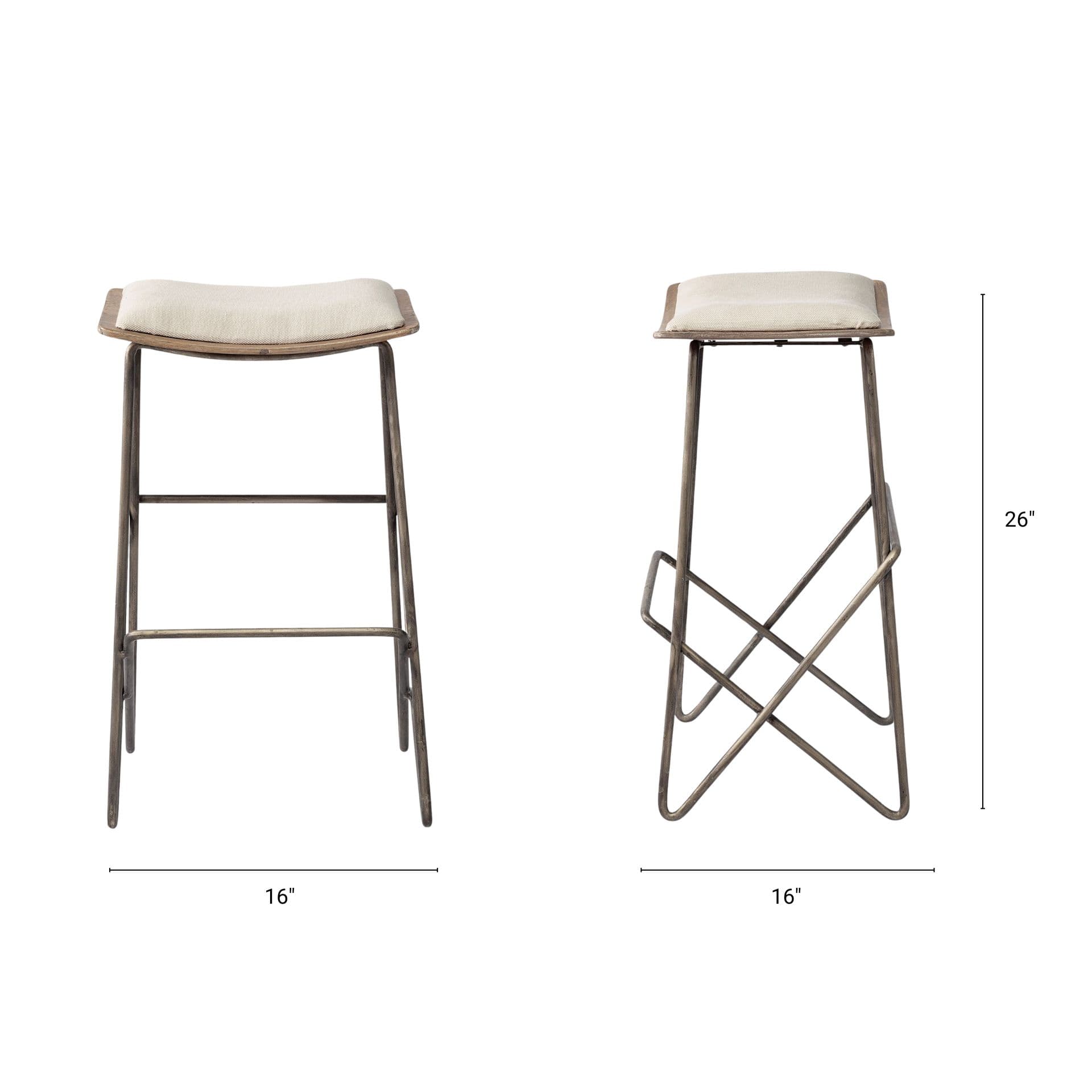 Katniss Backless 26in Seat Counter Stool | Cream Fabric w/ Gold Metal — product photograph