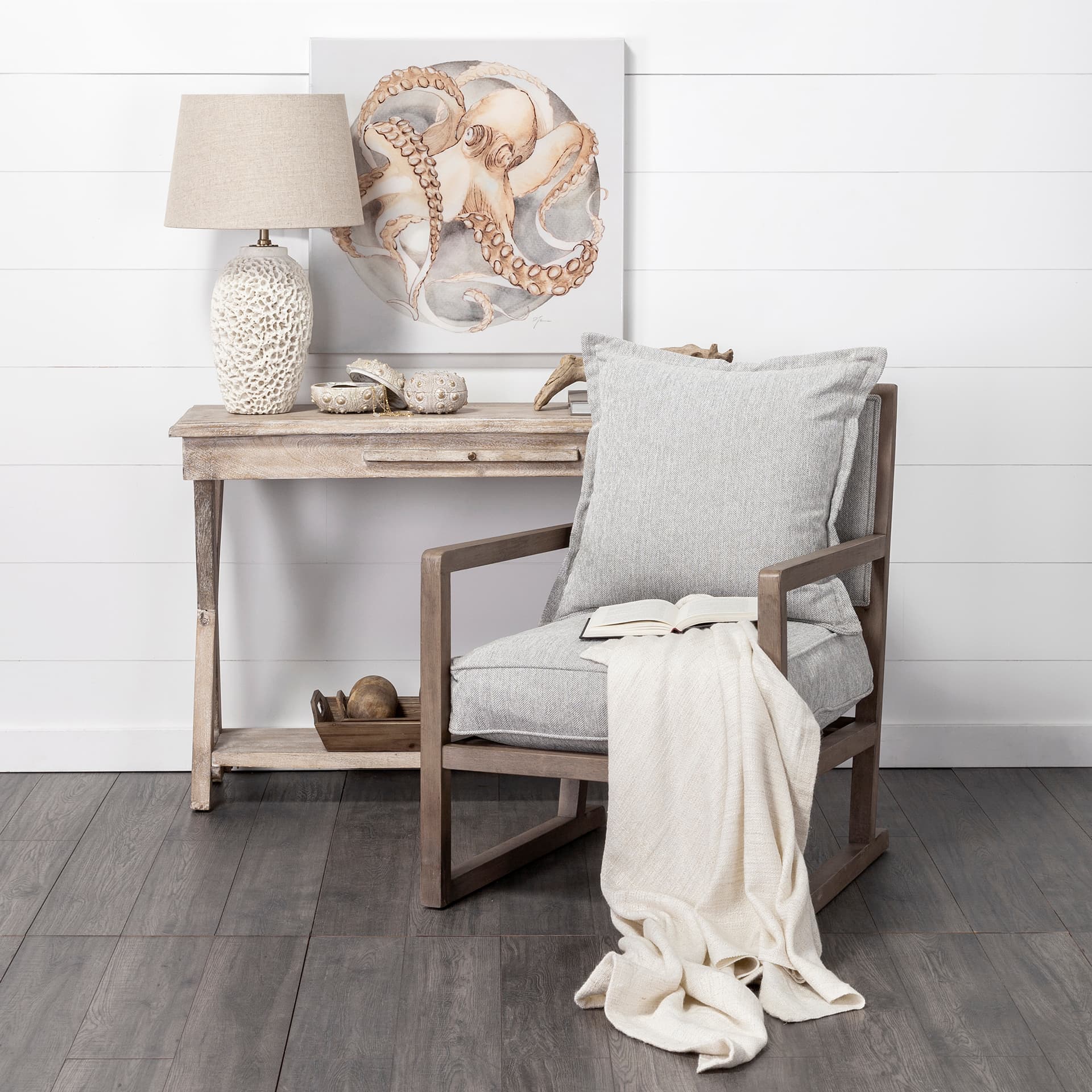 Mariam (26"H) Cream Coral-Inspired Base Table Lamp — in a styled room