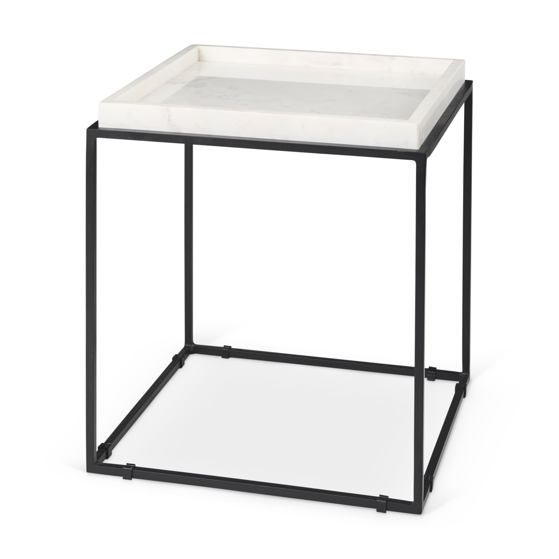 Nathan II 18" x 20" Square Top White Marble and Black Metal End/Side Table — product photograph