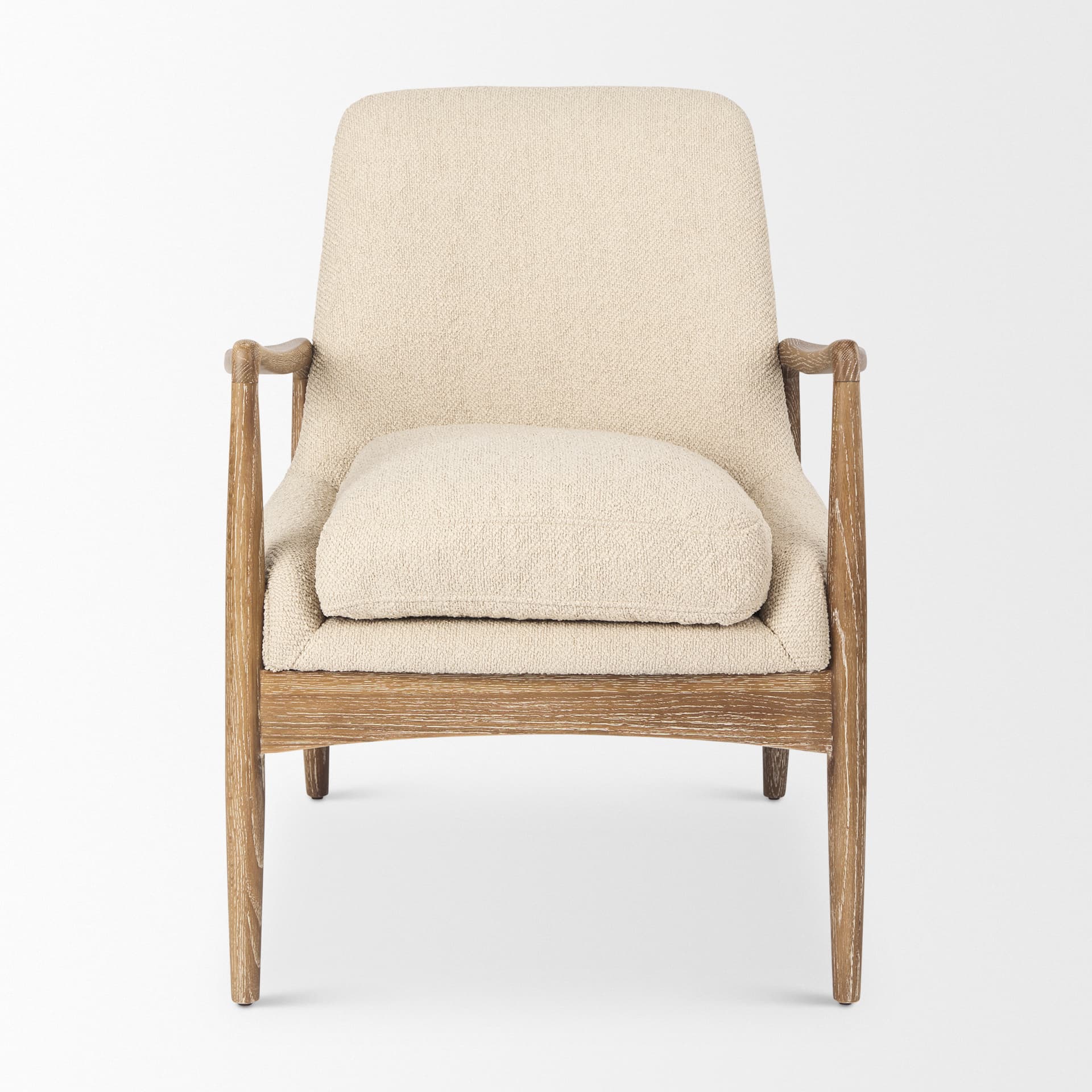 Westan Cream Boucle Fabric W/Light Brown Wood Accent Chair — product photograph