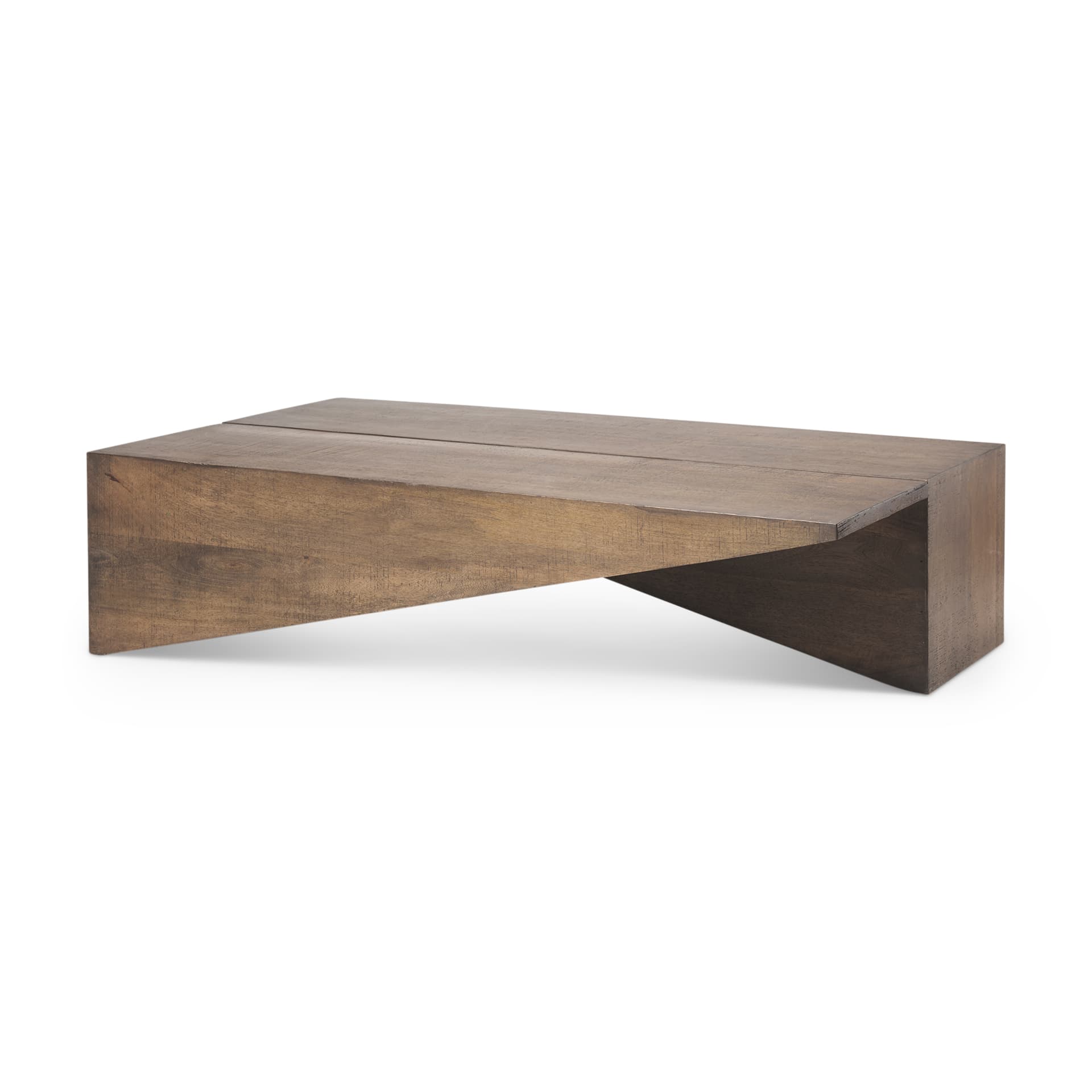 West 55L x 32W x 14H Medium Brown Wooden Angled Coffee Table — product photograph