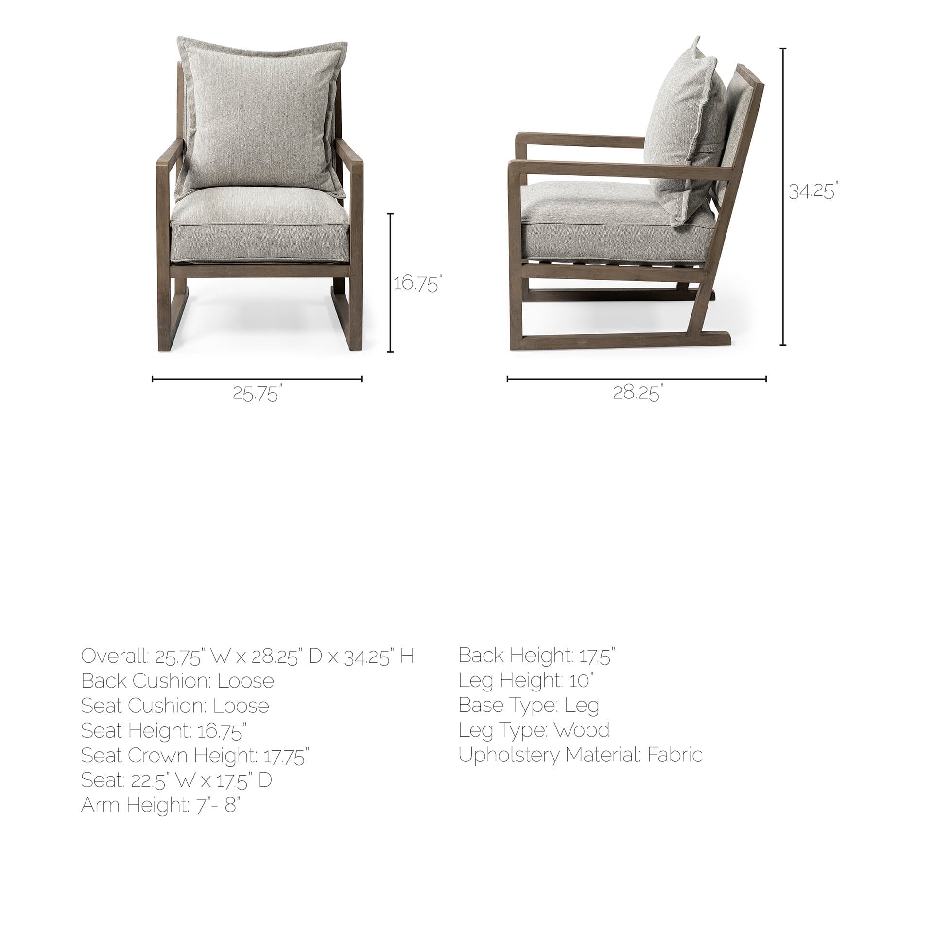 Sherlock Frost Gray Wood Frame Accent Chair — product photograph