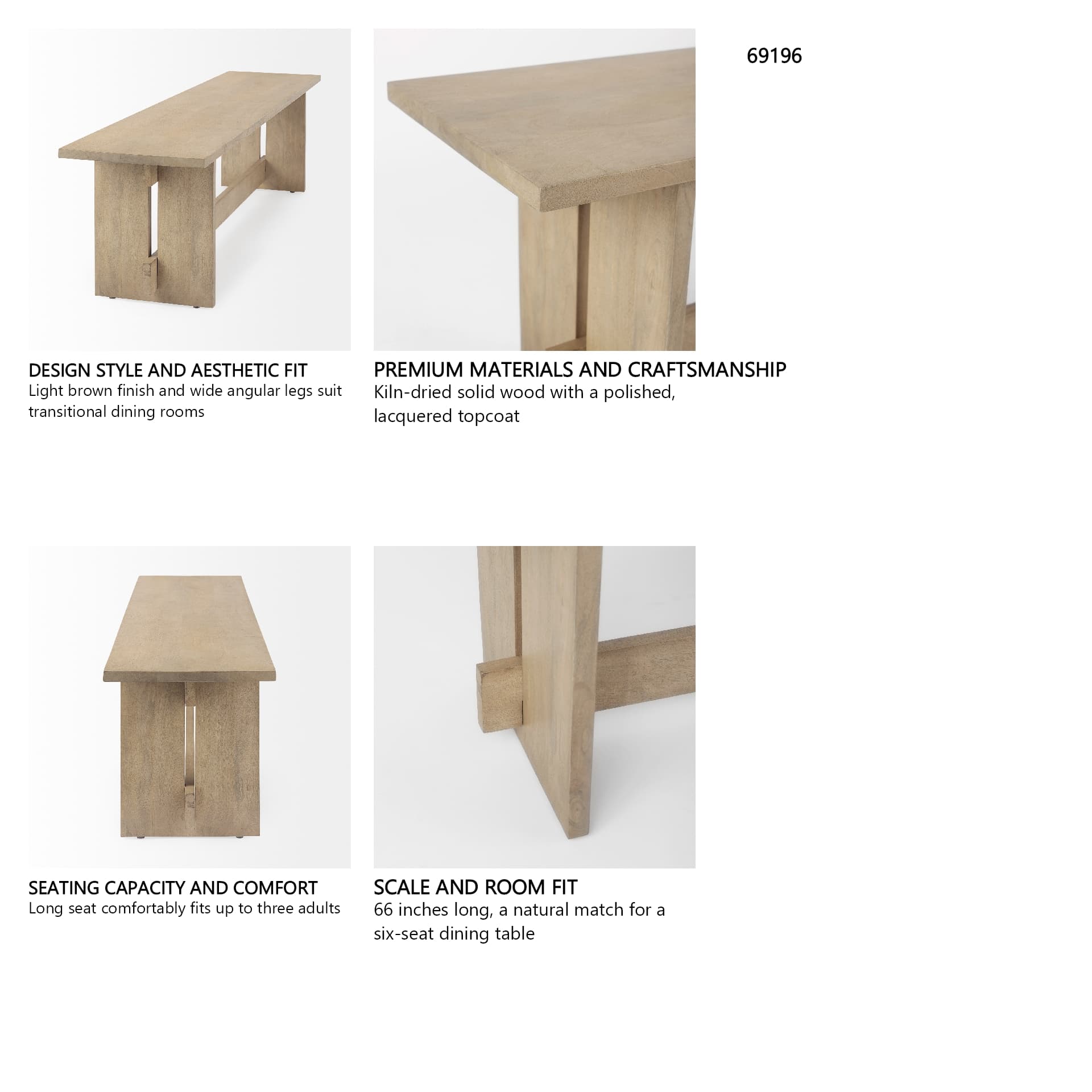 Aida 18H Light Brown Wood Dining Bench — in a styled room