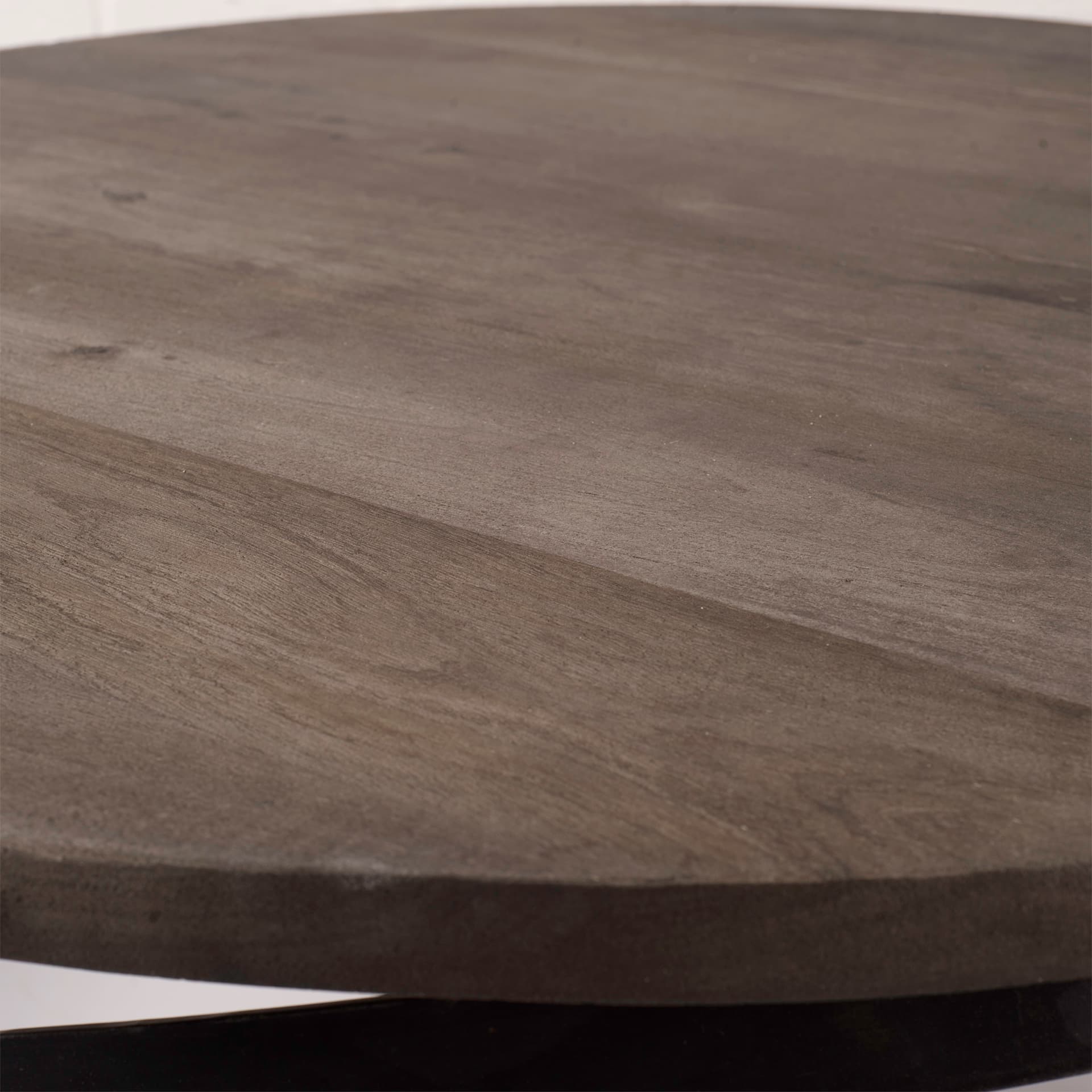 Triumph 40" Round Brown Solid Wood Top Black Metal Base Coffee Table — product photograph