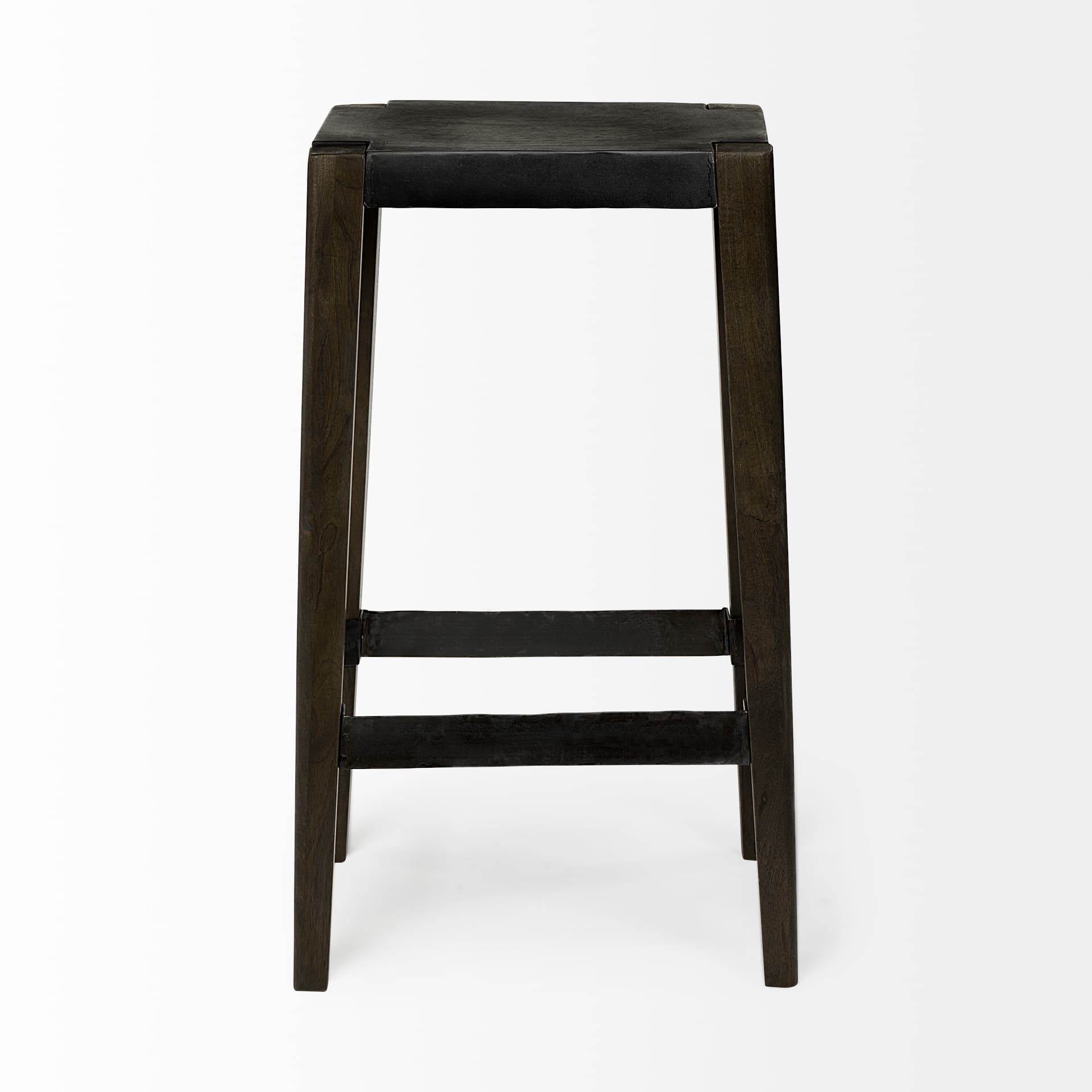 Nell Backless 30in Seat Bar Stool | Black Metal w/ Dark Brown Wood — product photograph
