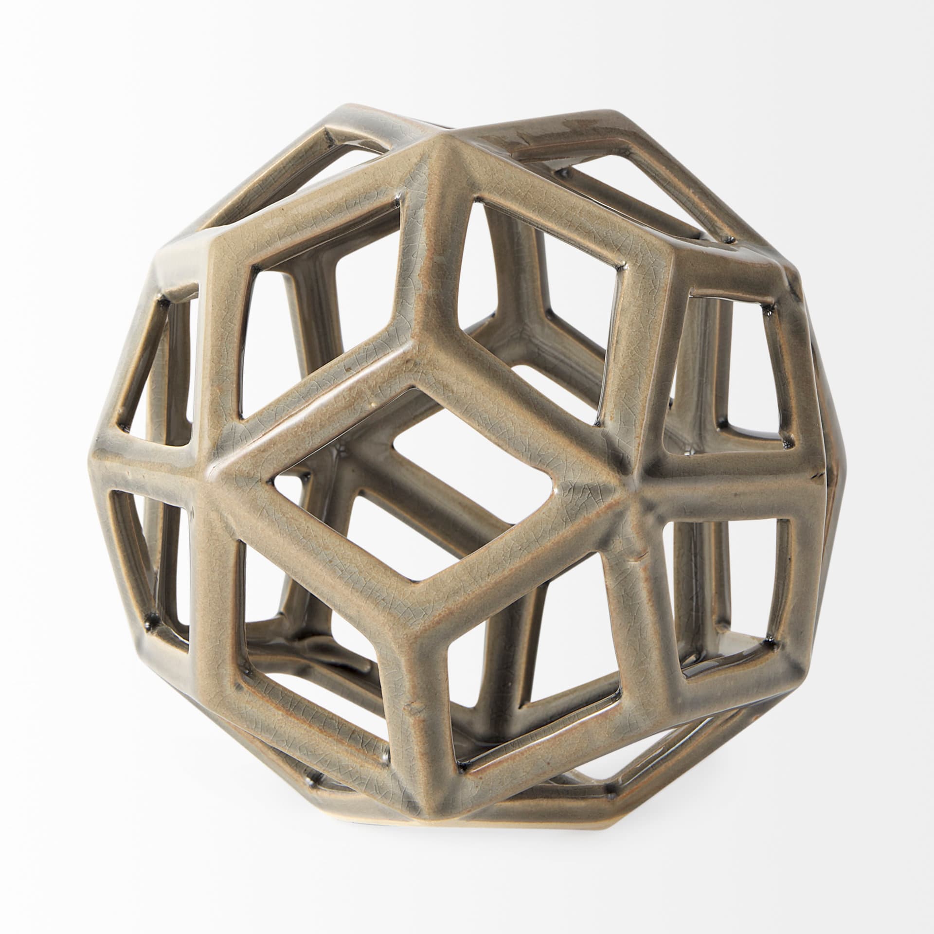 Geom 7.1L x 7.1W x 7.1H Tan Ceramic Geometric Object — product photograph