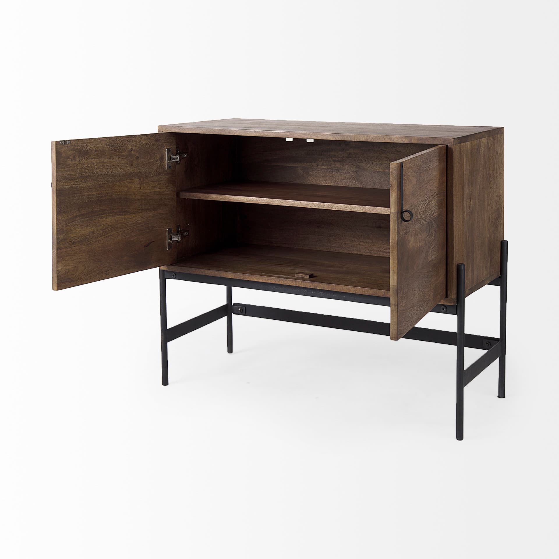 Glenn 38L x 16W x 30H Dark Brown Wood w/ Black Iron Frame, 2 Door Accent Cabinet — product photograph