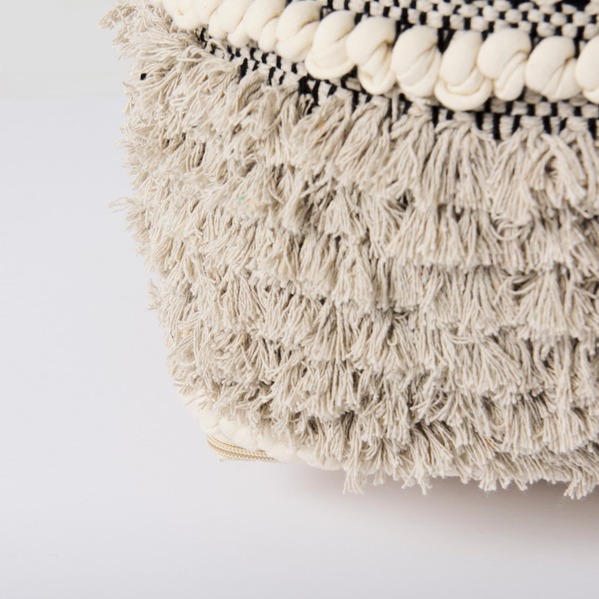 Darika 16.0L x 16.0W x 16.0H Black/White/Gray Cotton Pouf — product photograph