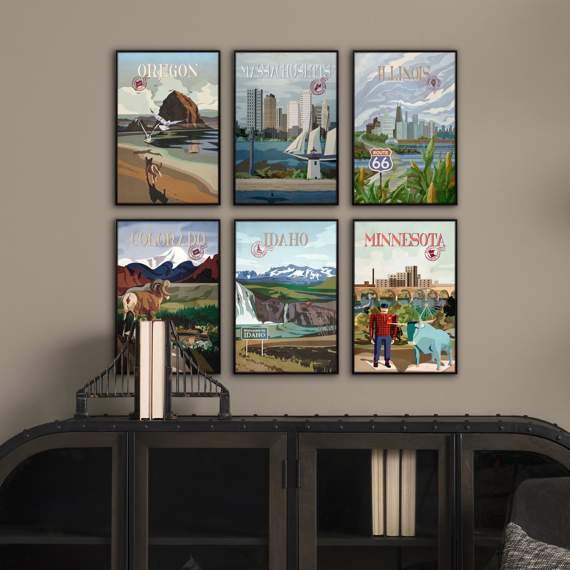 Massachusetts Go USA (SM) by Mercana Studio a Hand Embellished Decograph Framed Art Print — product photograph