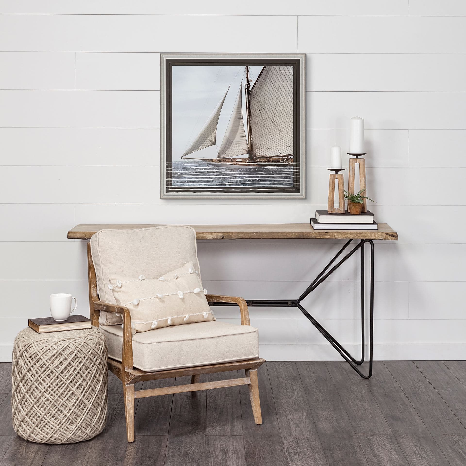 Astra Small Light Brown Wood Pedestal Base Table Candle Holder — in a styled room