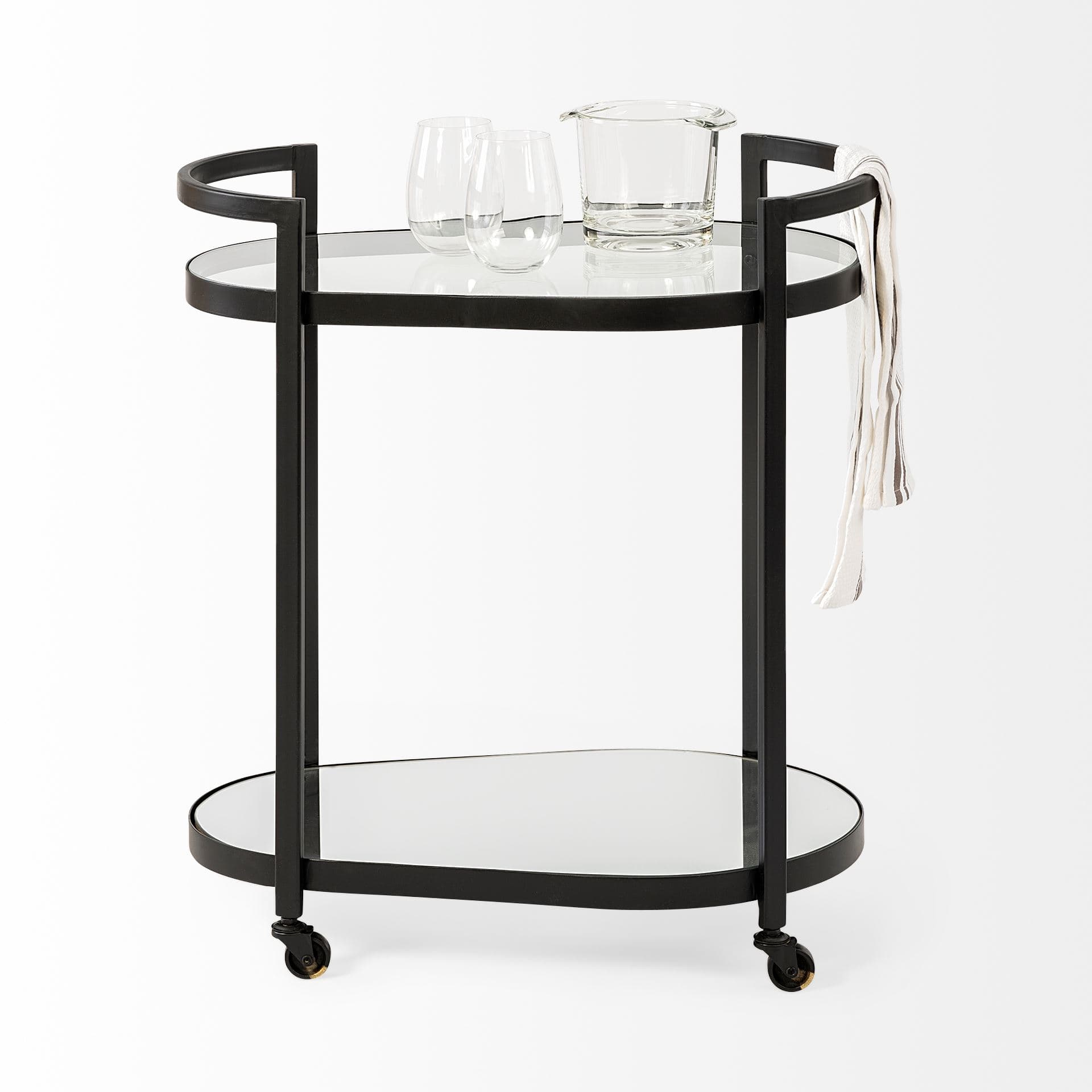 Eleonore Black Metal Frame Two-Tier w/Glass Shelves Bar Cart — product photograph