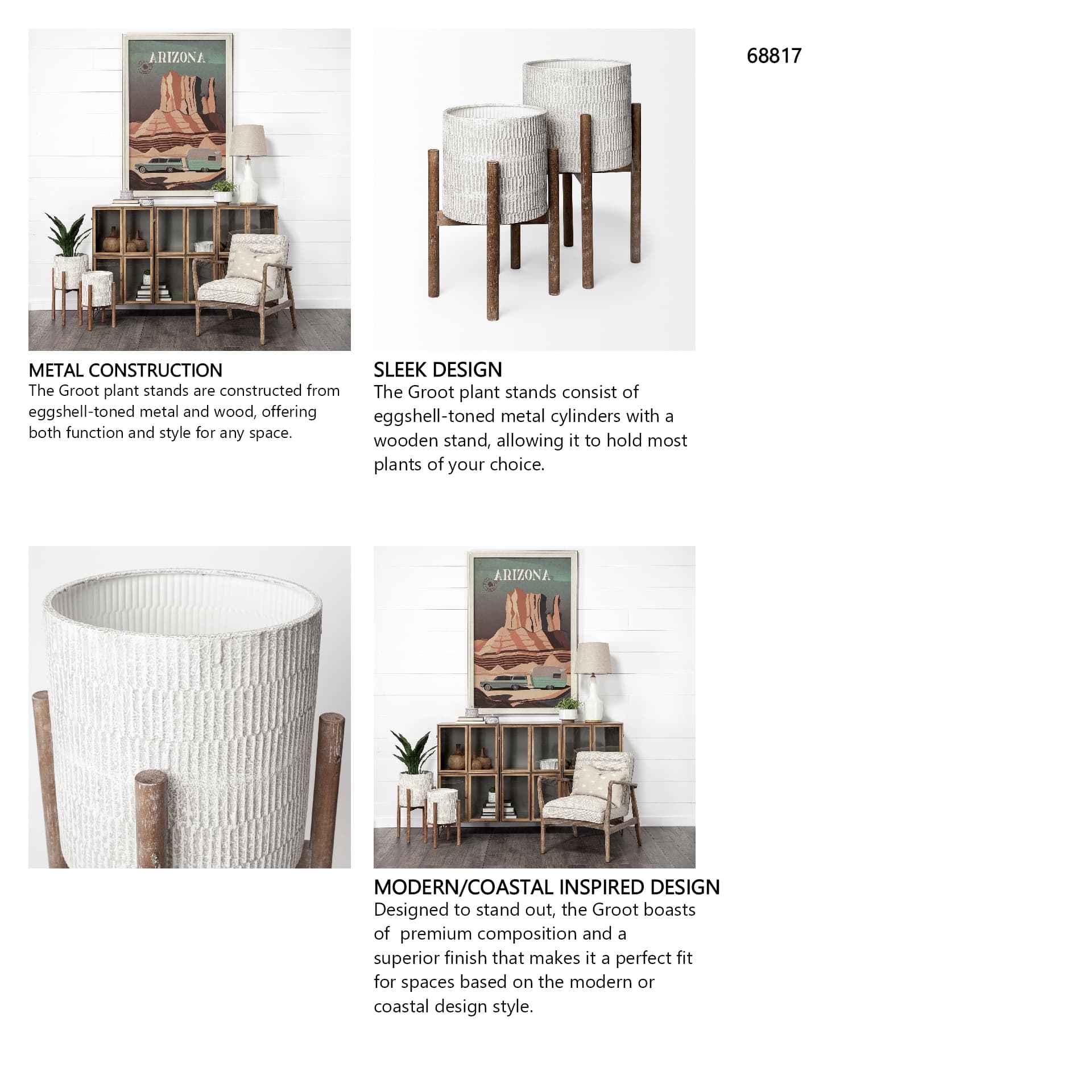 Groot Set of Two 11.8 x 23 Eggshell Ceramic Wooden Base Plant Stands — in a styled room