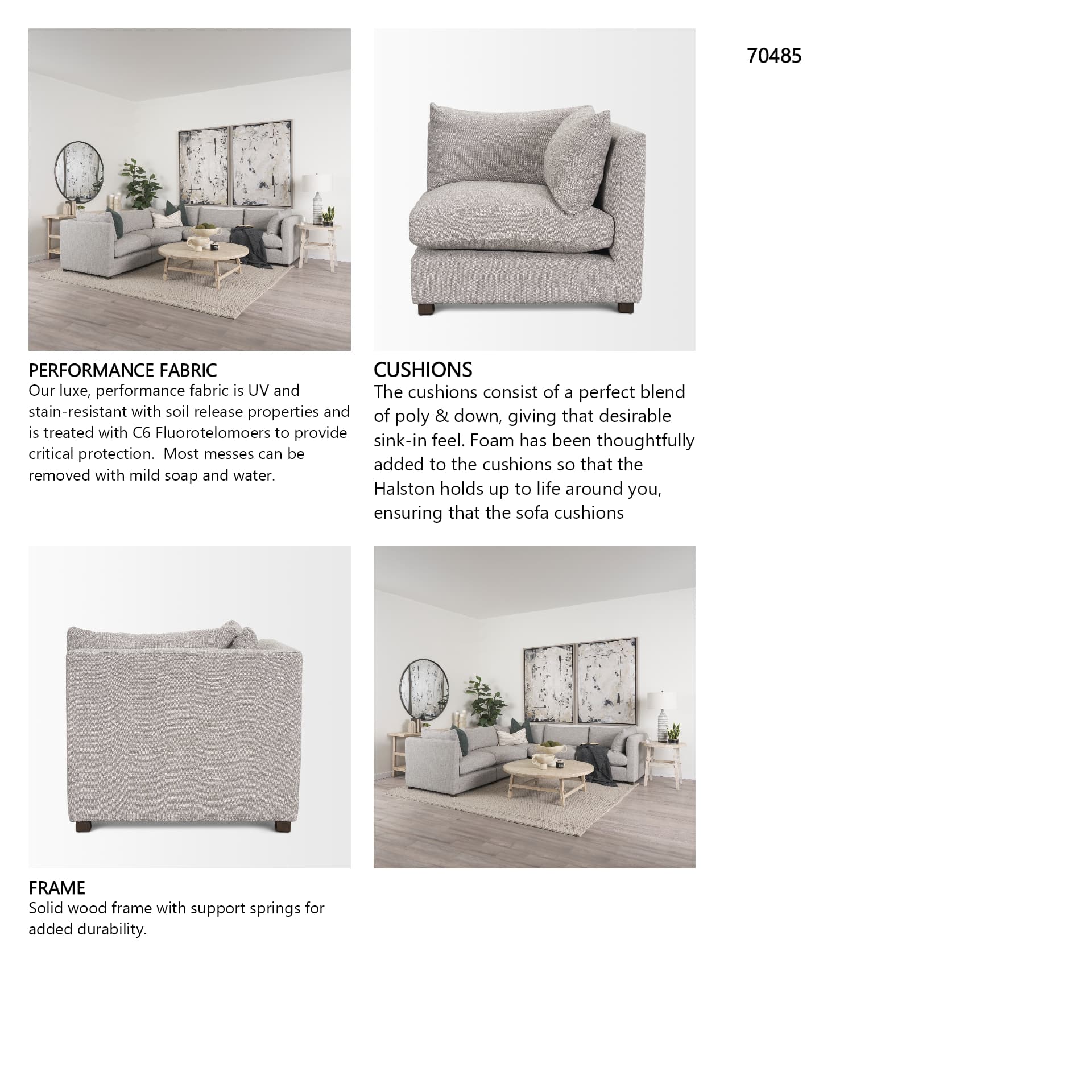 Halston Corner Light Grey Performance Fabric — in a styled room