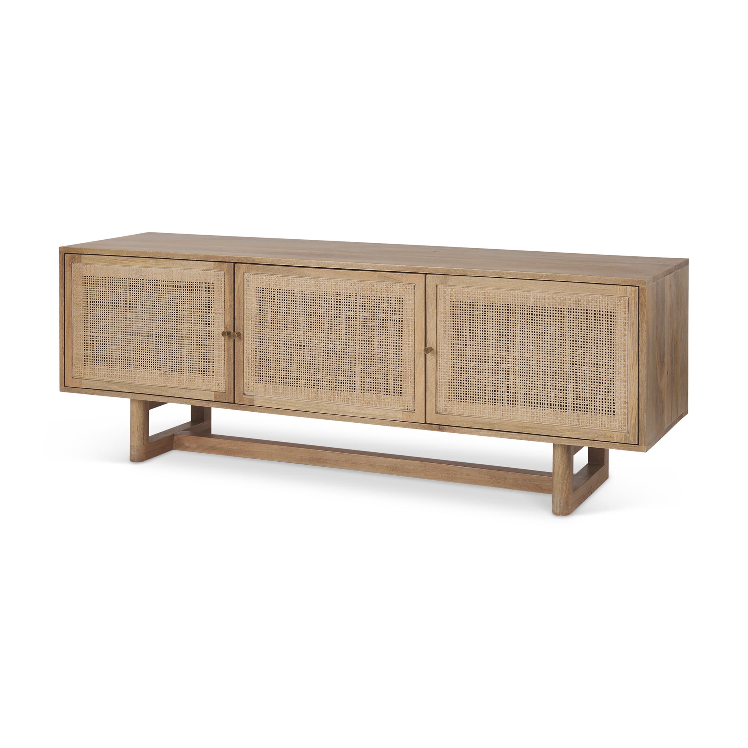Grier 65" Light Brown Wood w/ Cane Media Console — product photograph