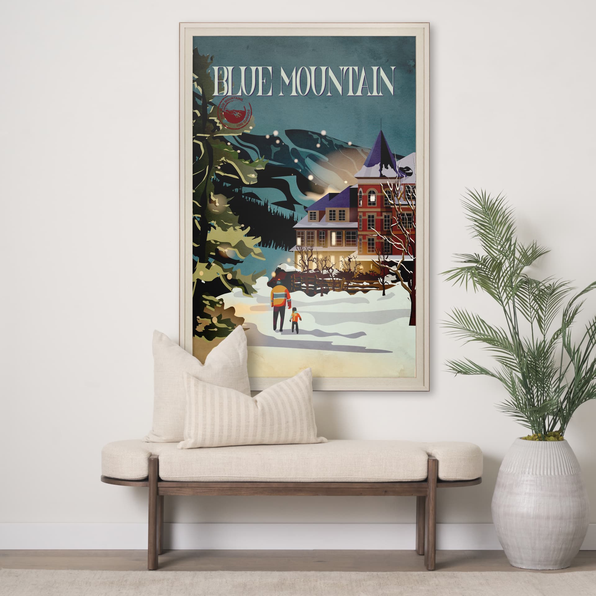 Blue Mountain by Simeng a Framed Art Print Matted under Glass — in a styled room