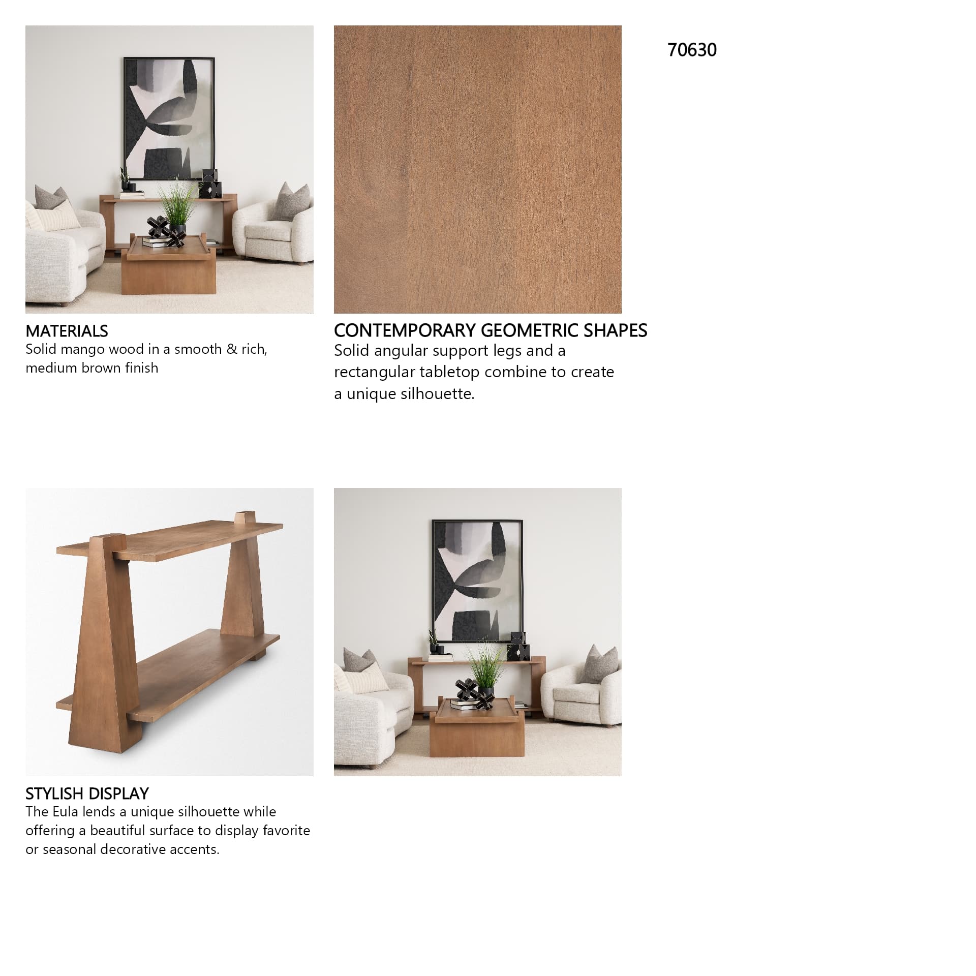 Eula Medium Brown Wood Console Table — in a styled room