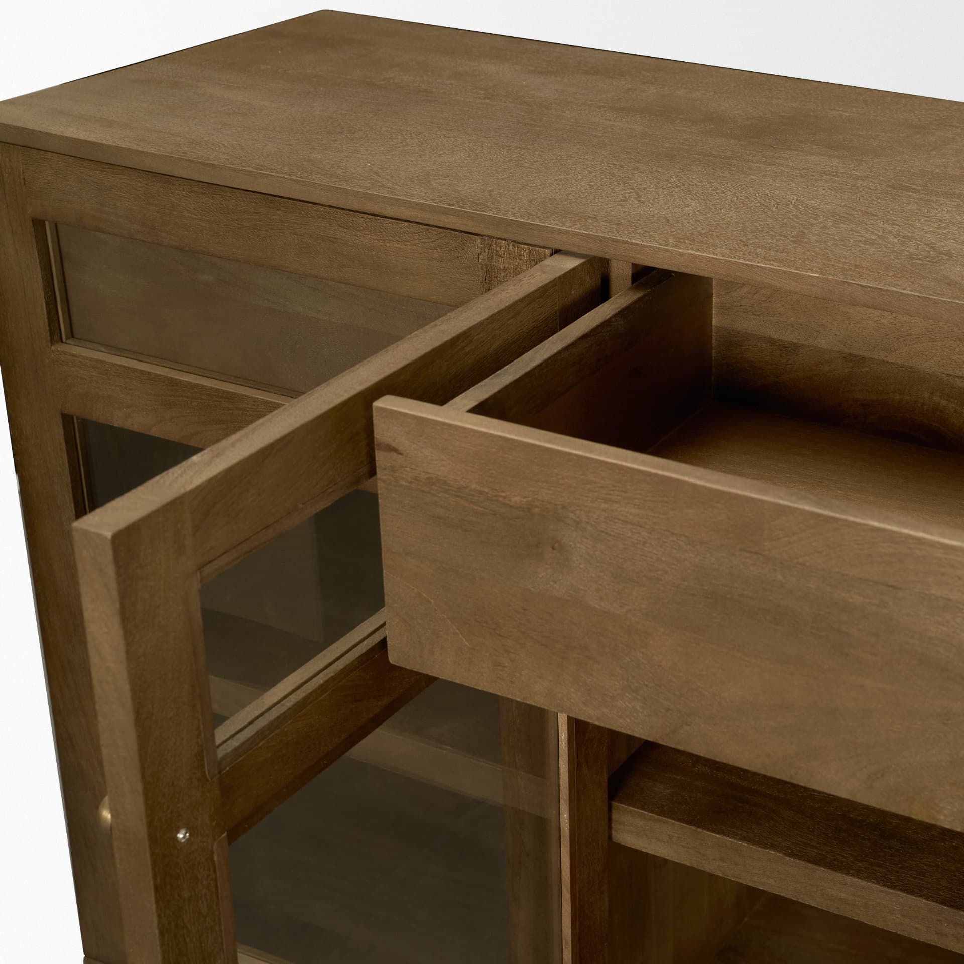 Suri Mid Brown Wood w/ Glass 4-Door Closed Sideboard — product photograph