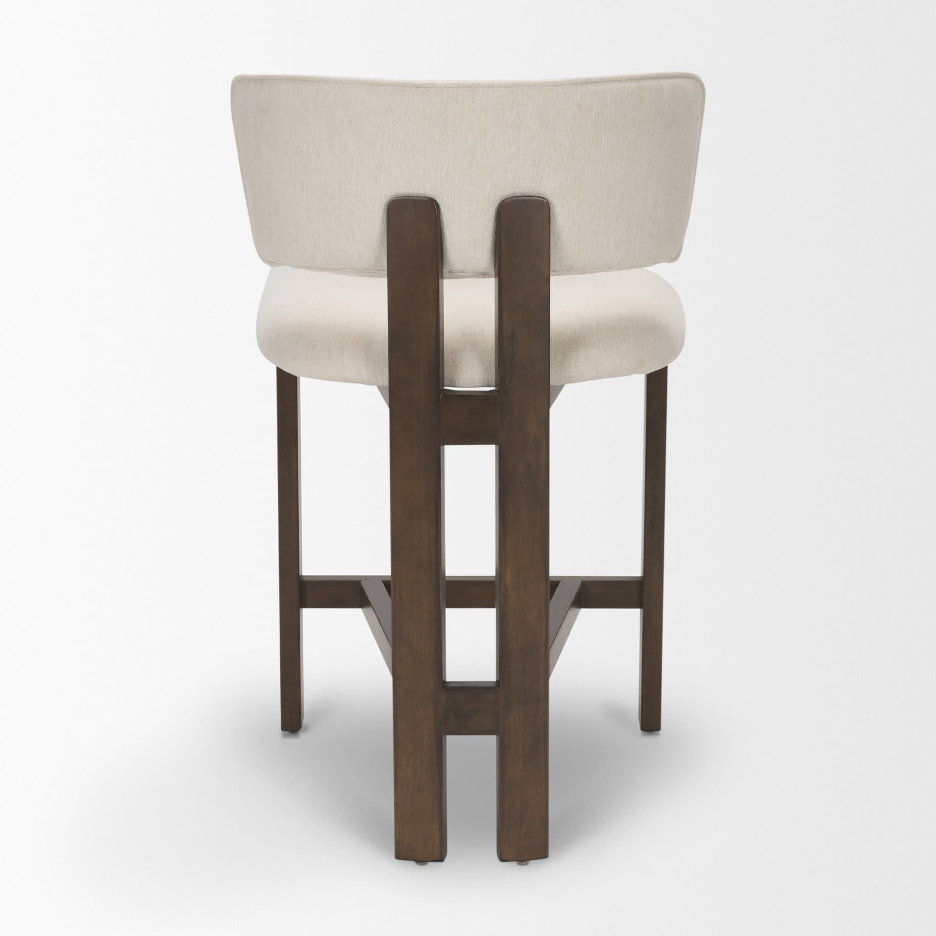 Soho Open Back 35.3in Seat Counter Stool | Cream Fabric w/ Brown Wood — product photograph