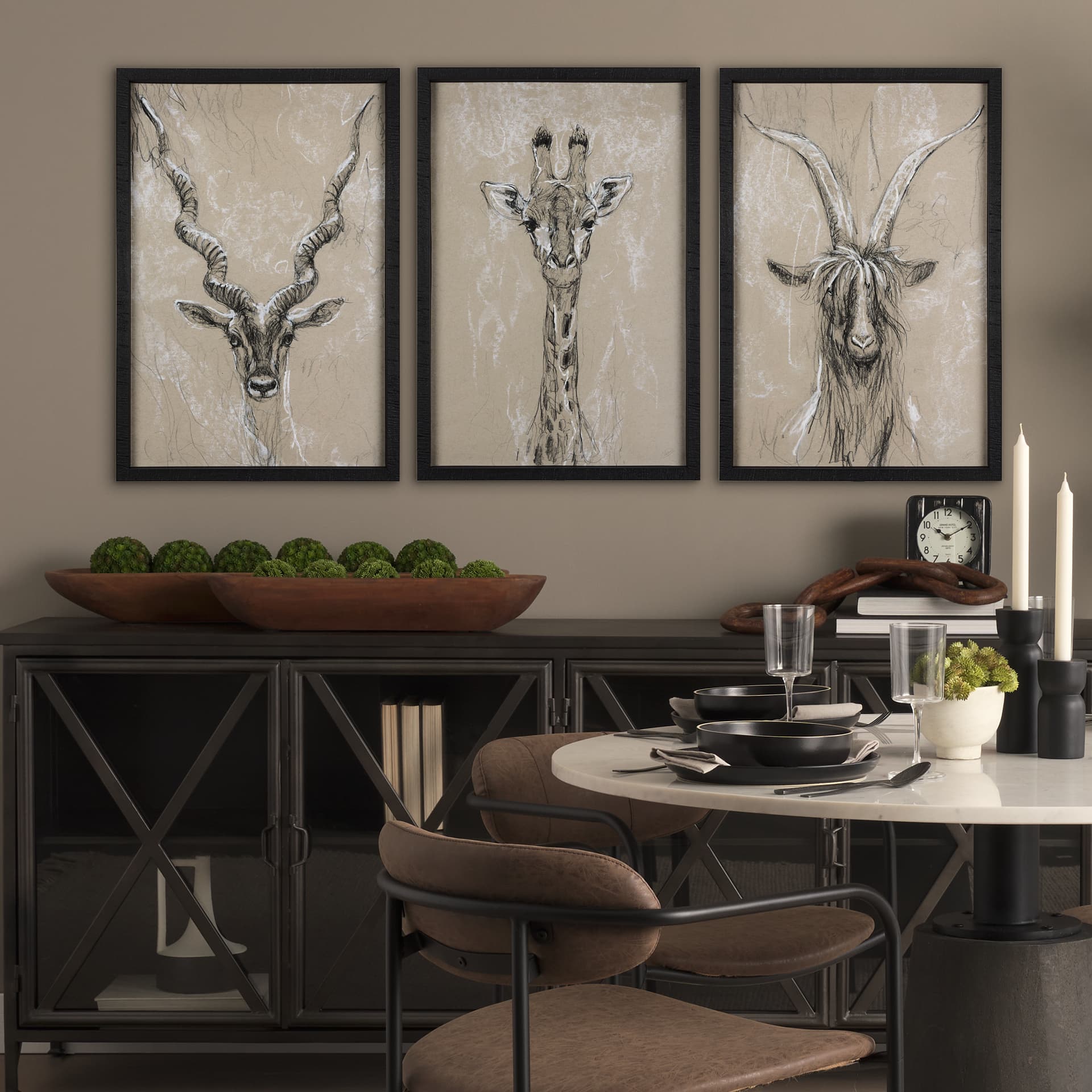 Sketch of Animal IV (Giraffe) by Mercana Studio Hand Embelished Framed Art Print Matted under Glass — in a styled room