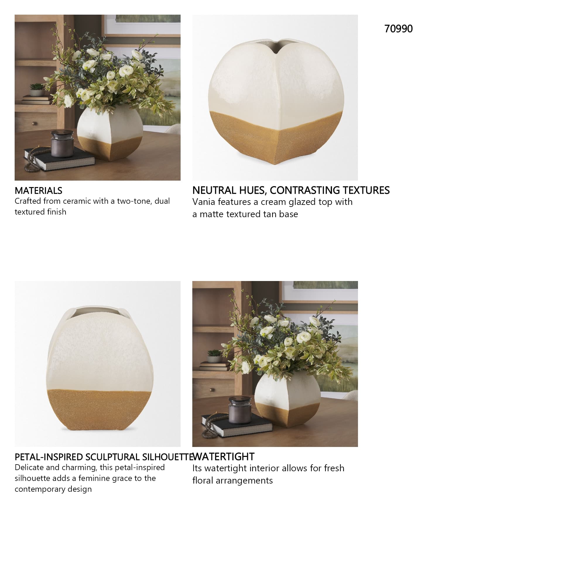 Vania Short Off White w/ Tan Textured Ceramic Vase — in a styled room