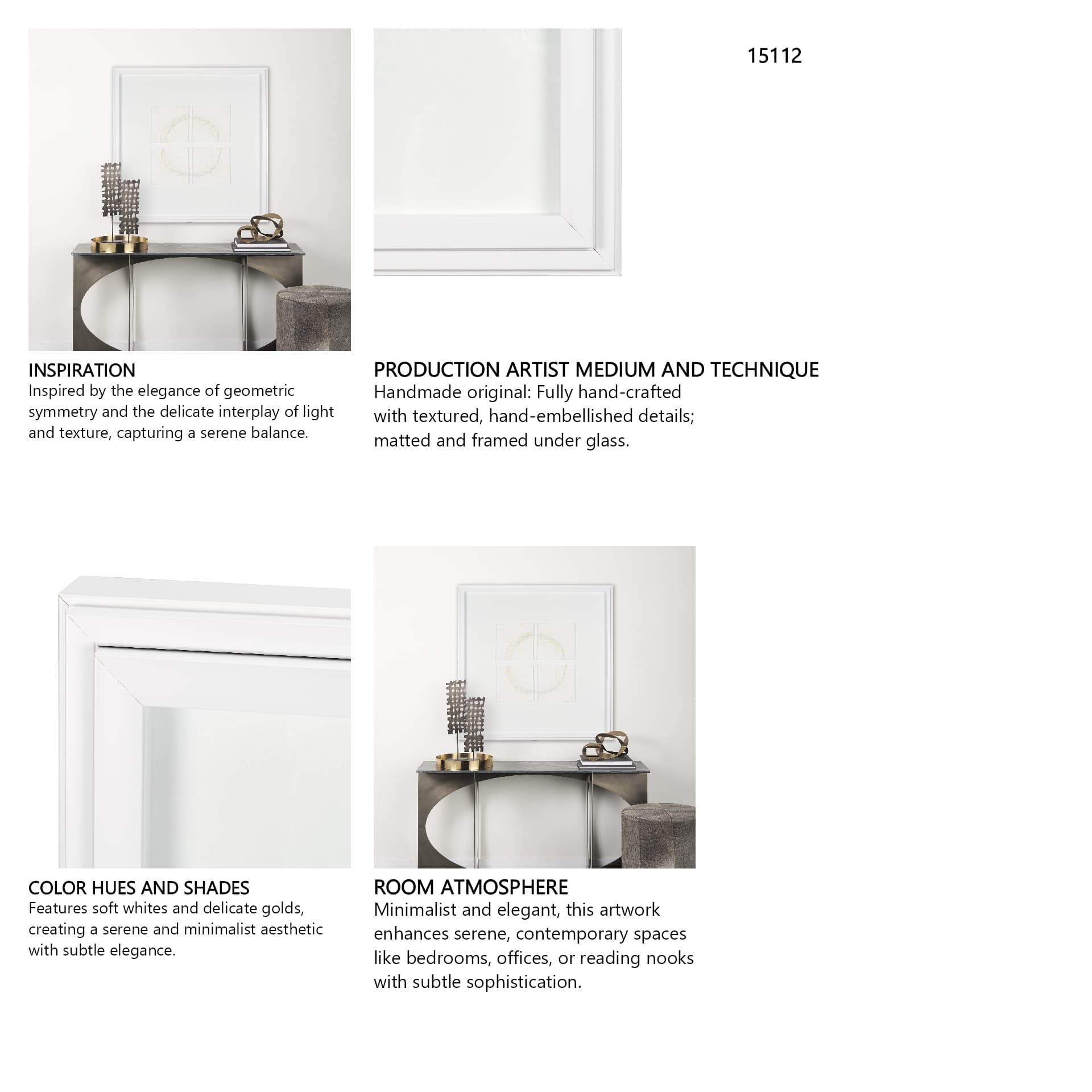 Equal Quadrants White by Studio M a handmade Original Framed 3D Textured Artwork under Glass — in a styled room